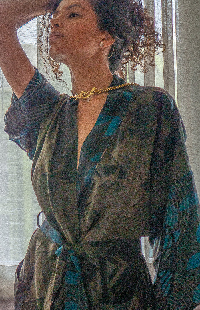 Classic Kimono / Chinese Silk - CACAO TEAL