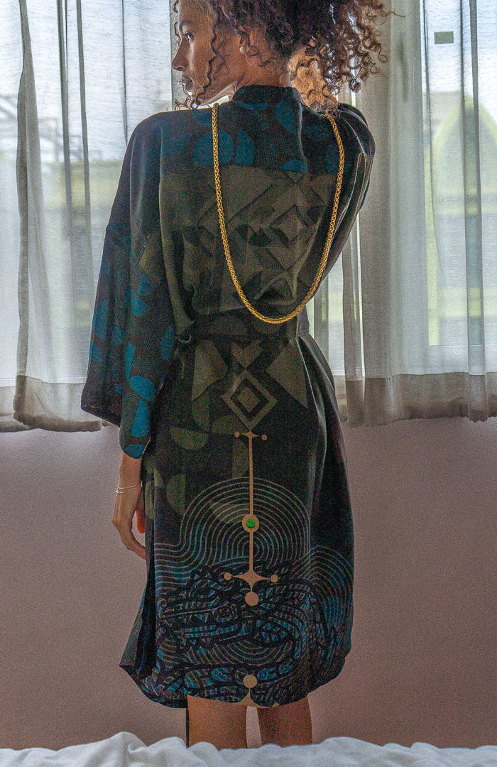 Japanese Kimono / Classic Chinese SILK  - CACAO TEAL