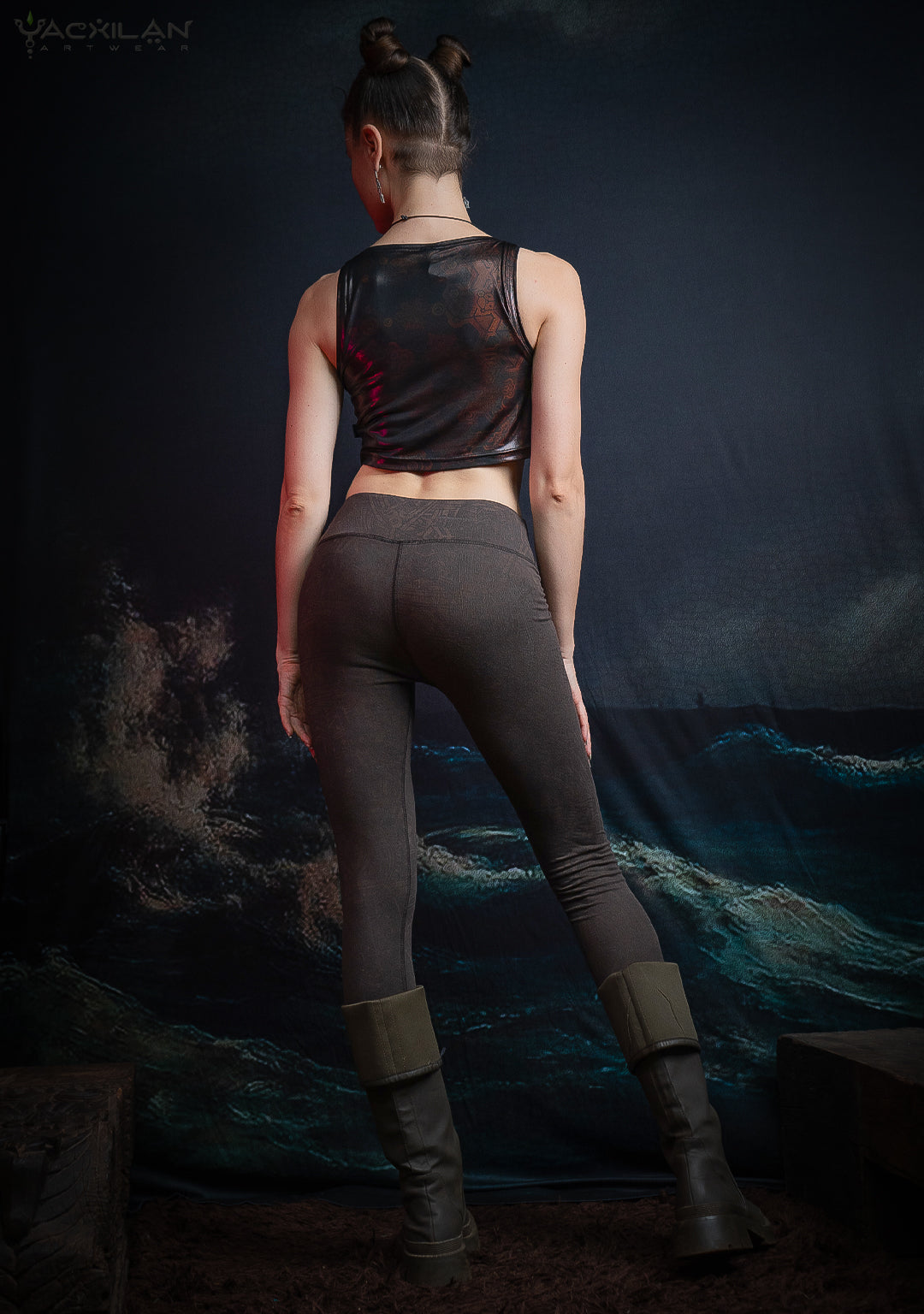 Leggings Yogawear Long / Organic Bamboo Jersey Veg Dye Veg Print - Brown POPPYFIELDS