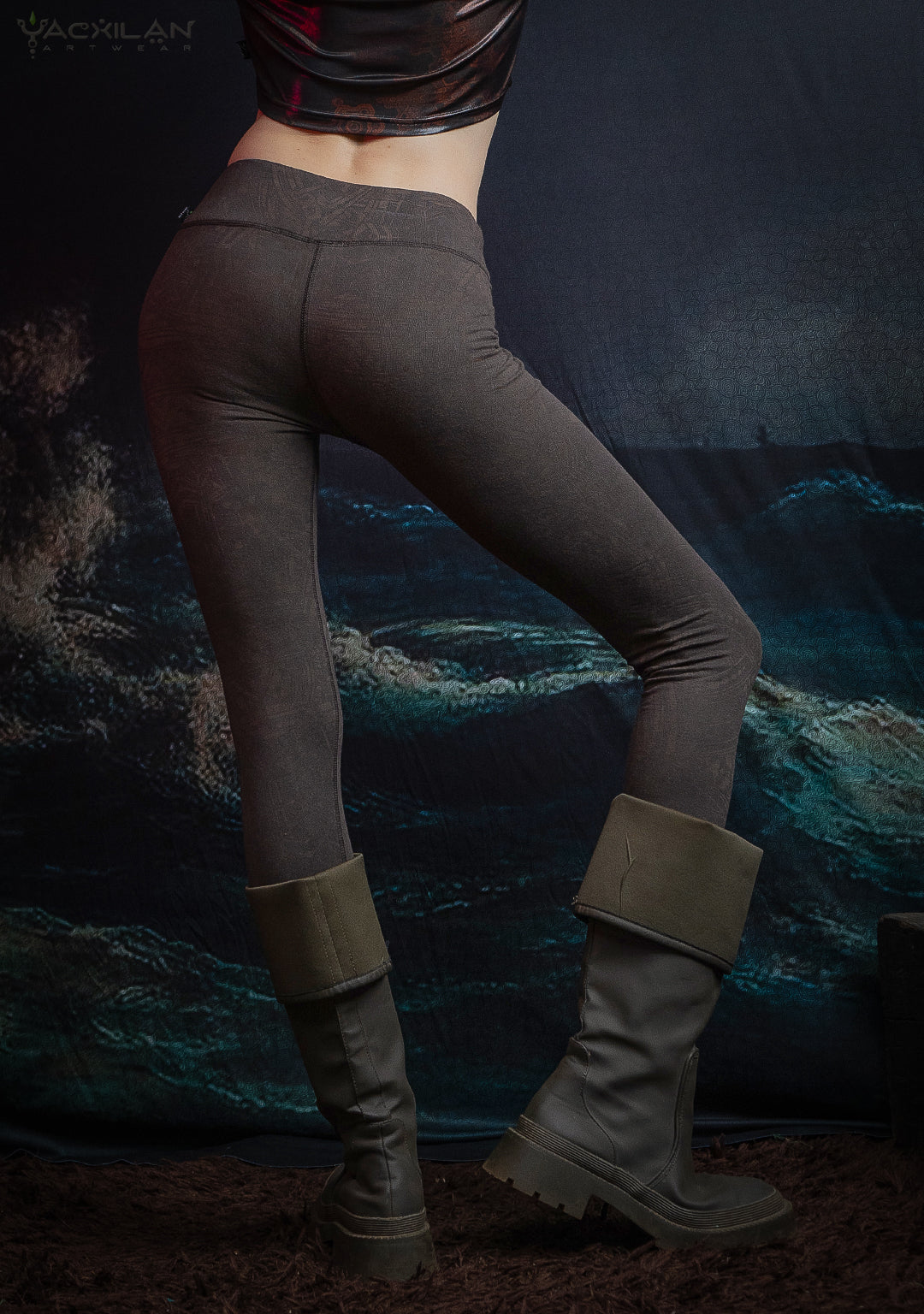 Leggings Yogawear Long / Organic Bamboo Jersey Veg Dye Veg Print - Brown POPPYFIELDS