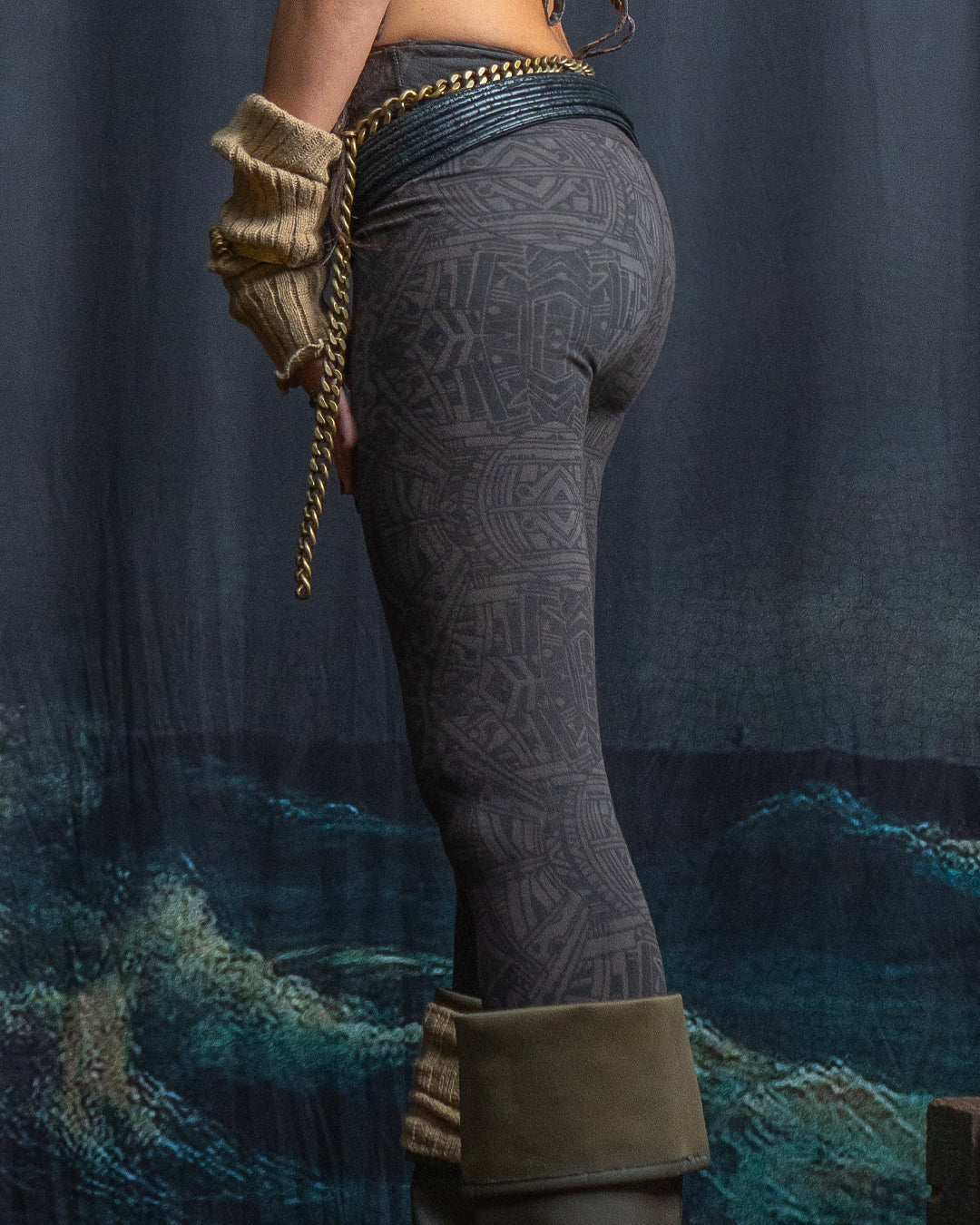 Leggings Yogawear Long / Organic Bamboo Jersey Veg Dye Veg Print - Charcoal POPPYFIELDS