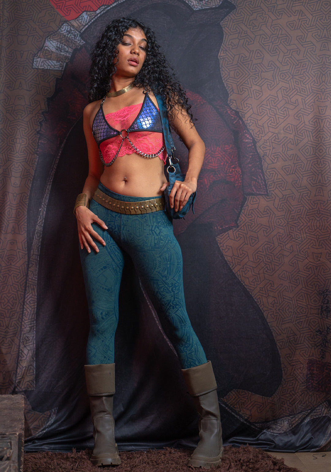 Leggings Yogawear Long / Organic Bamboo Jersey Veg Dye Veg Print - Greendigo POPPYFIELDS