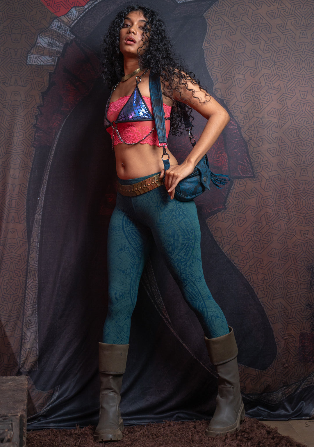 Leggings Yogawear Long / Organic Bamboo Jersey Veg Dye Veg Print - Greendigo POPPYFIELDS