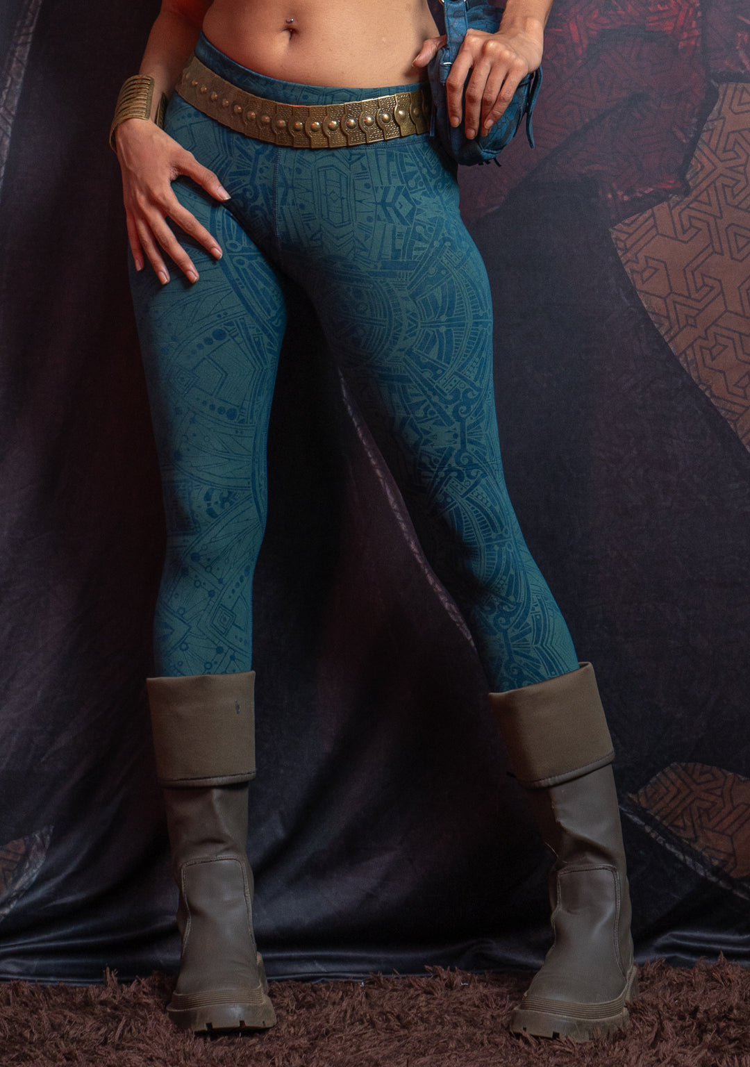 Leggings Yogawear Long / Organic Bamboo Jersey Veg Dye Veg Print - Greendigo POPPYFIELDS