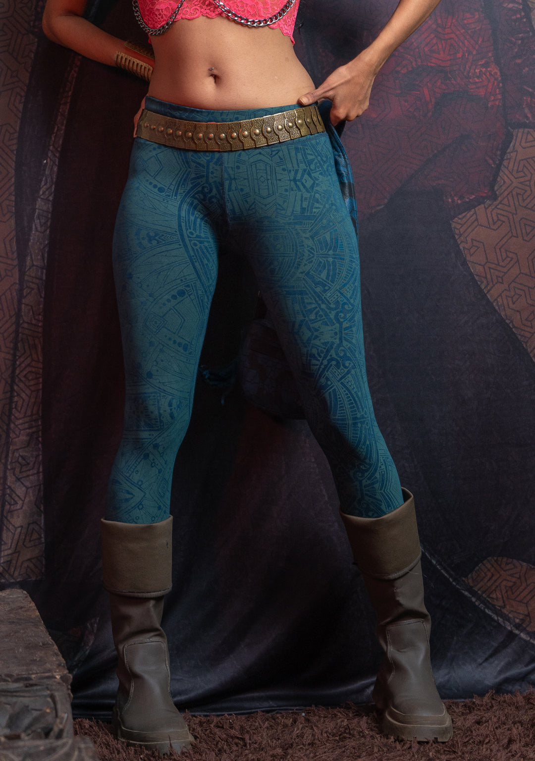 Leggings Yogawear Long / Organic Bamboo Jersey Veg Dye Veg Print - Greendigo POPPYFIELDS