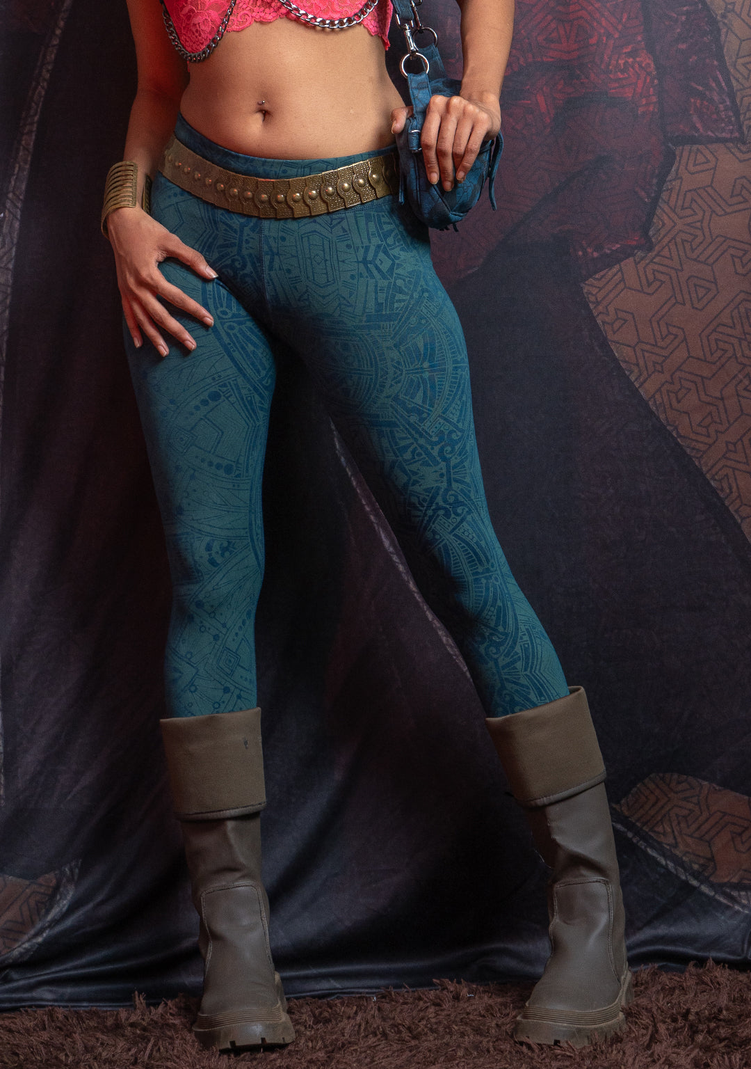 Leggings Yogawear Long / Organic Bamboo Jersey Veg Dye Veg Print - Greendigo POPPYFIELDS