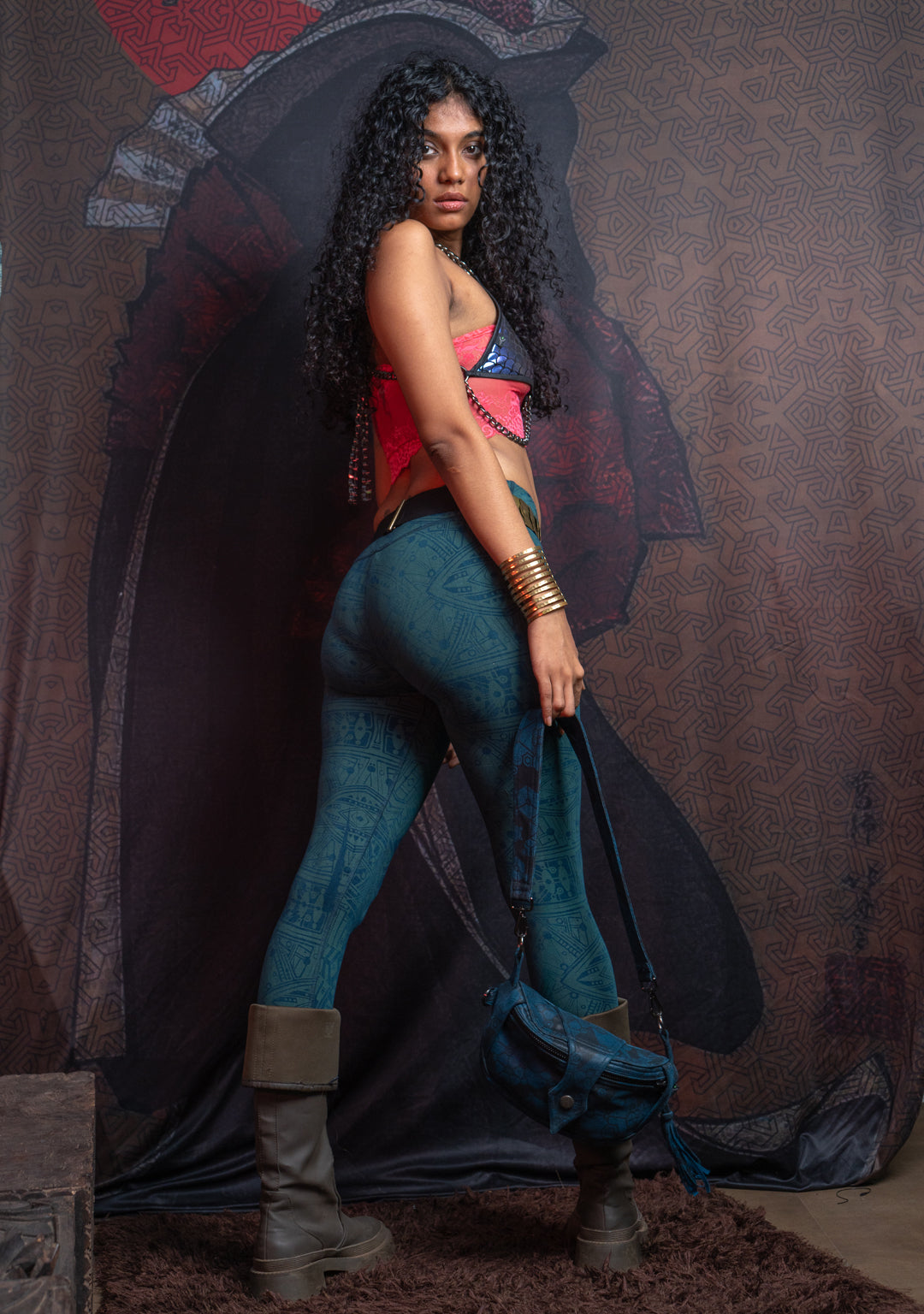 Leggings Yogawear Long / Organic Bamboo Jersey Veg Dye Veg Print - Greendigo POPPYFIELDS