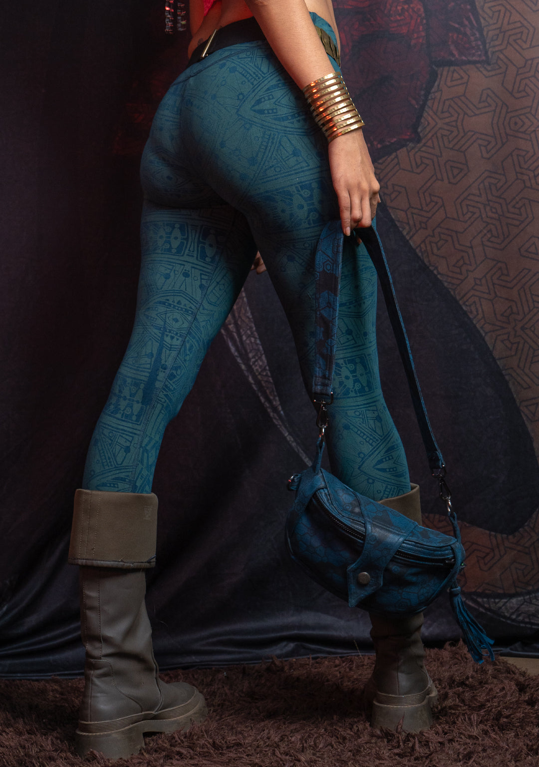 Leggings Yogawear Long / Organic Bamboo Jersey Veg Dye Veg Print - Greendigo POPPYFIELDS