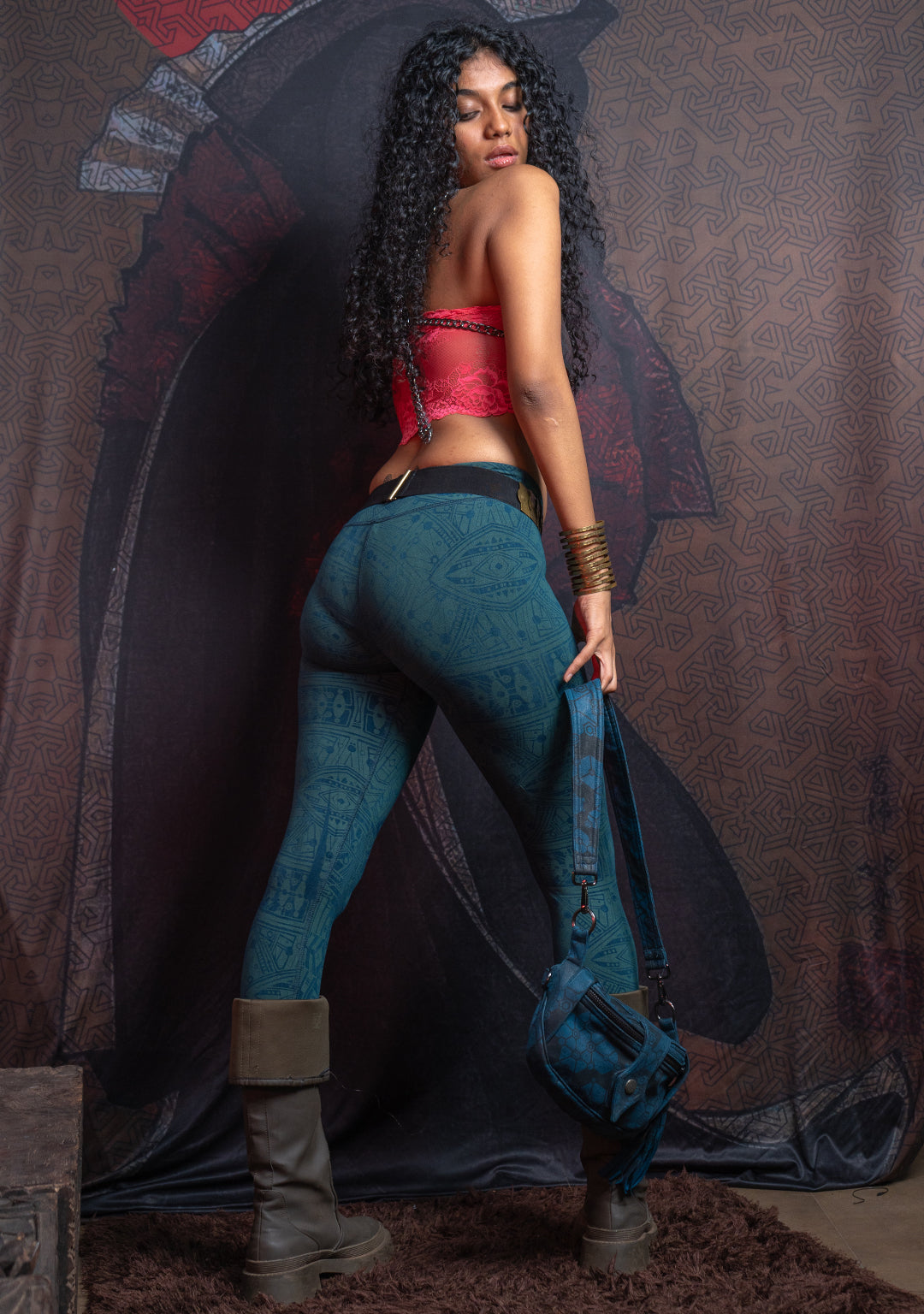 Leggings Yogawear Long / Organic Bamboo Jersey Veg Dye Veg Print - Greendigo POPPYFIELDS