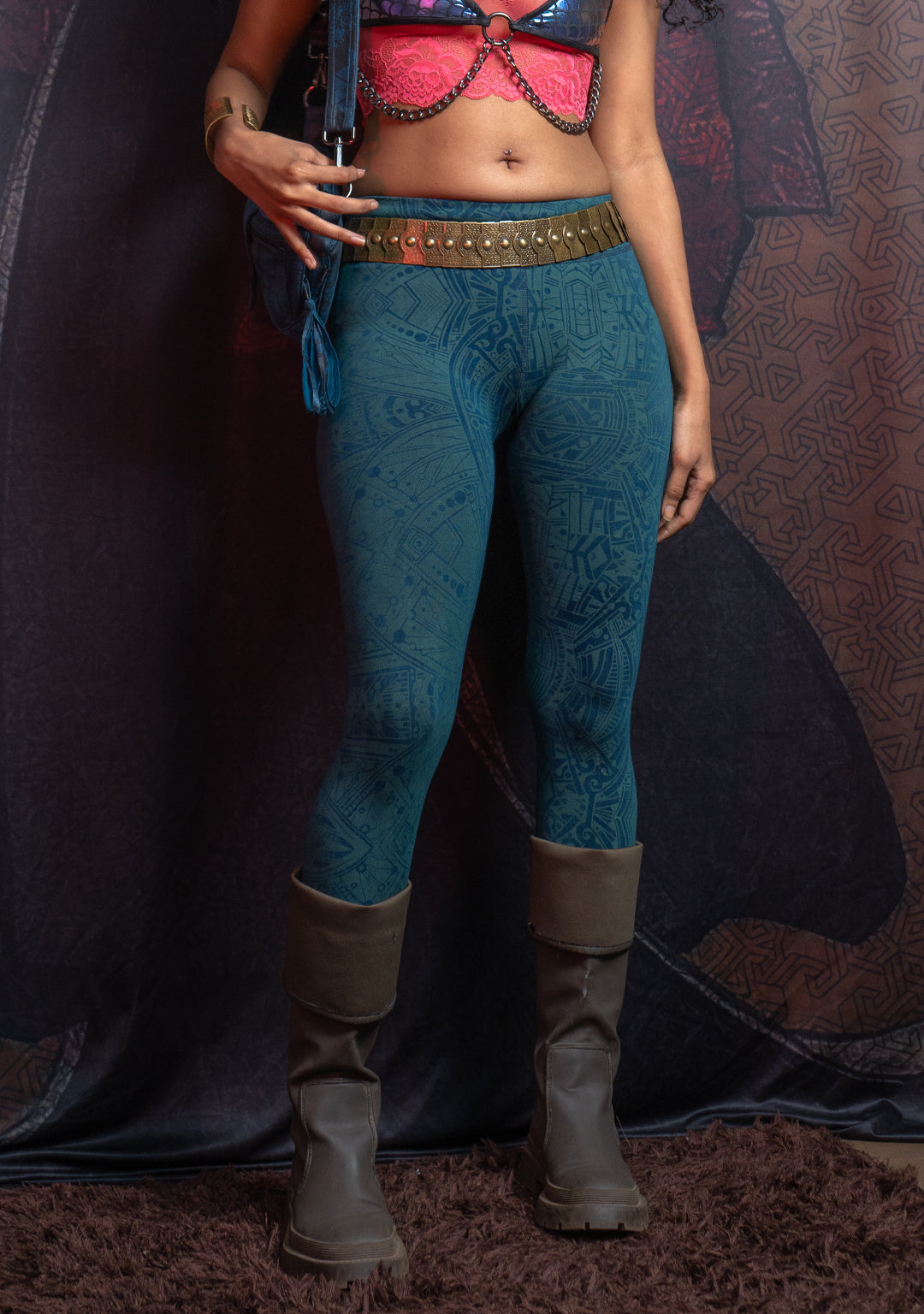 Leggings Yogawear Long / Organic Bamboo Jersey Veg Dye Veg Print - Greendigo POPPYFIELDS