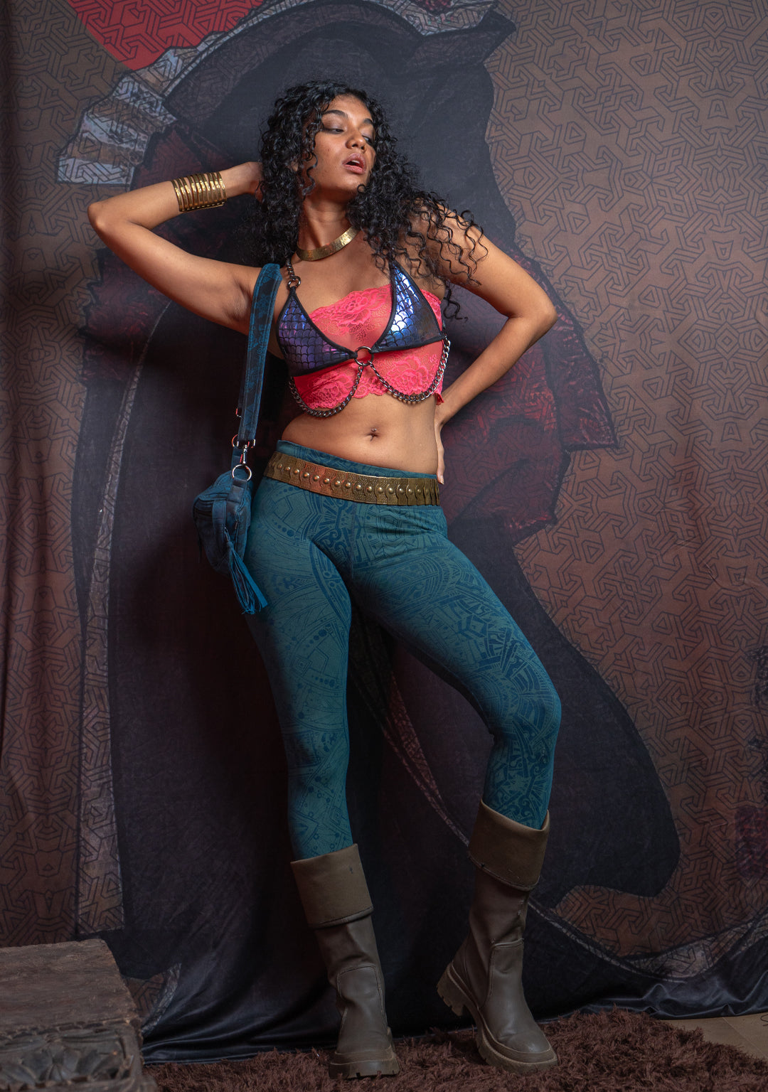 Leggings Yogawear Long / Organic Bamboo Jersey Veg Dye Veg Print - Greendigo POPPYFIELDS