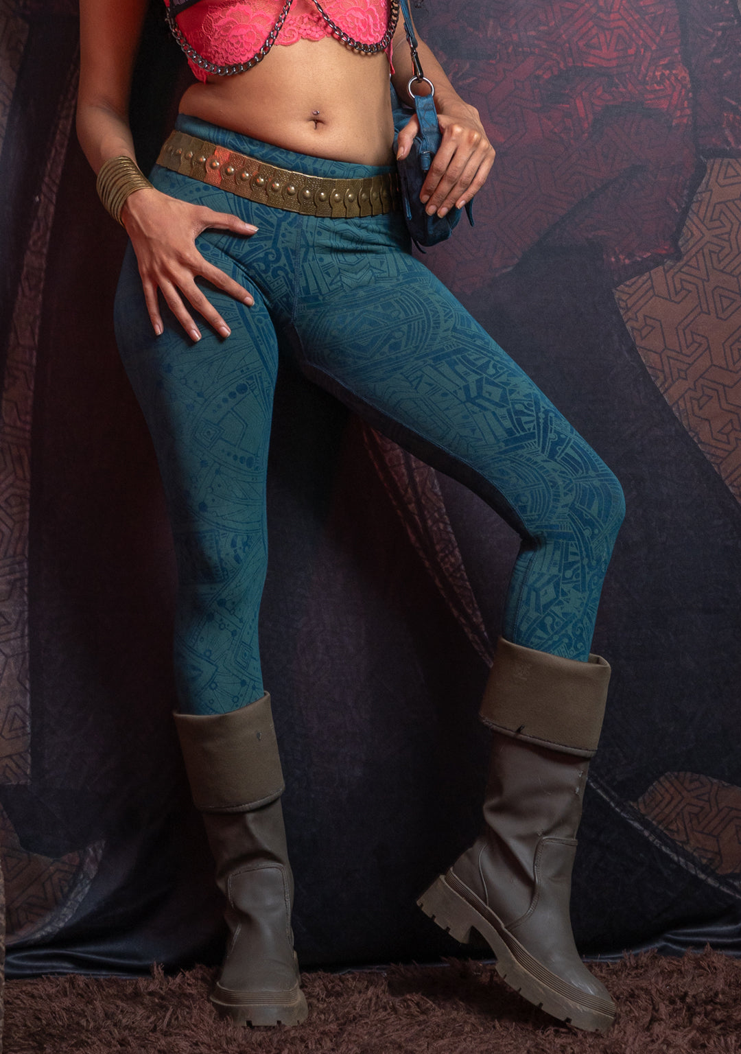 Leggings Yogawear Long / Organic Bamboo Jersey Veg Dye Veg Print - Greendigo POPPYFIELDS