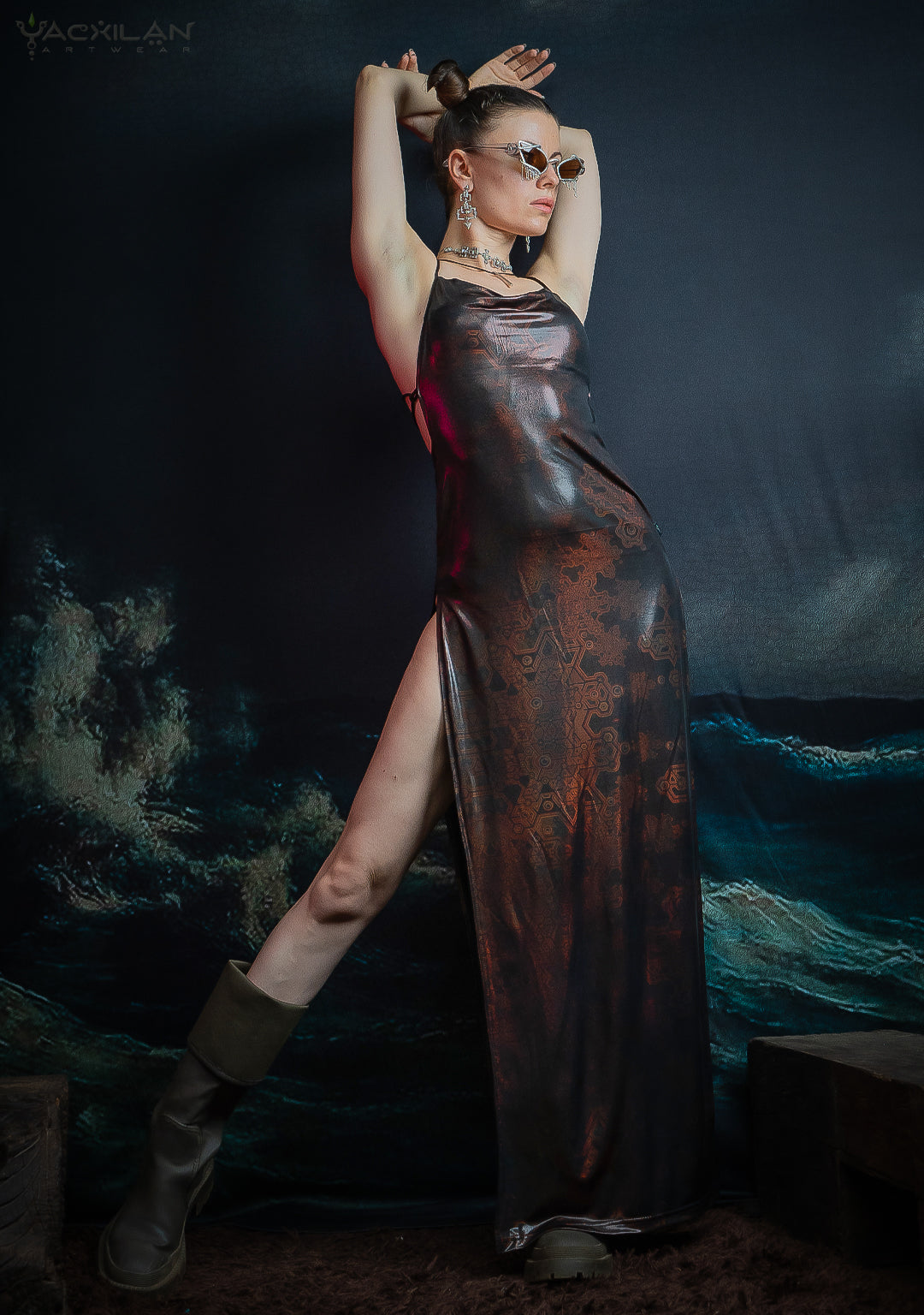 Long Bomb Dress / Holographic Licra - Copper ATLANTHEON