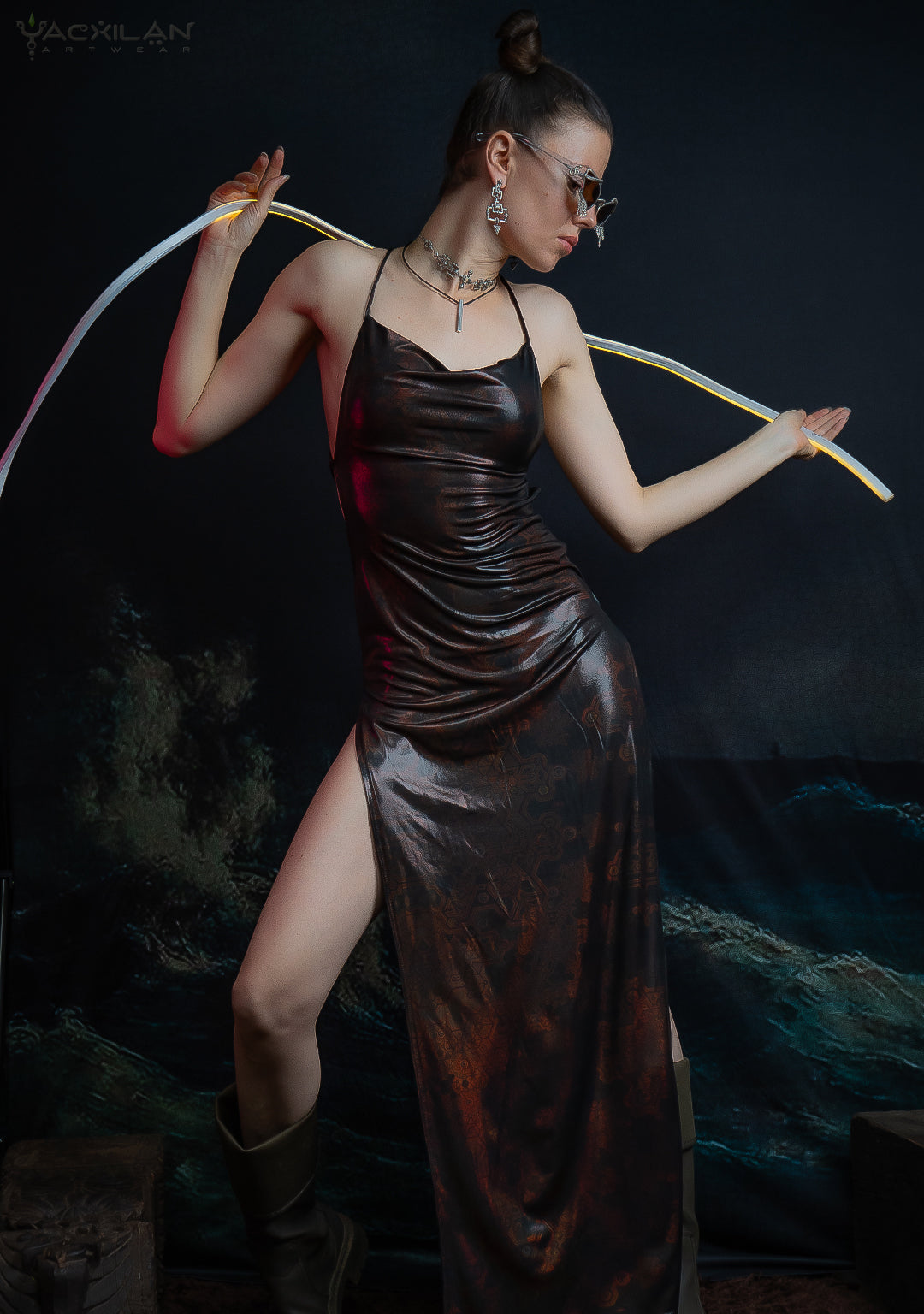 Long Bomb Dress / Holographic Licra - Copper ATLANTHEON