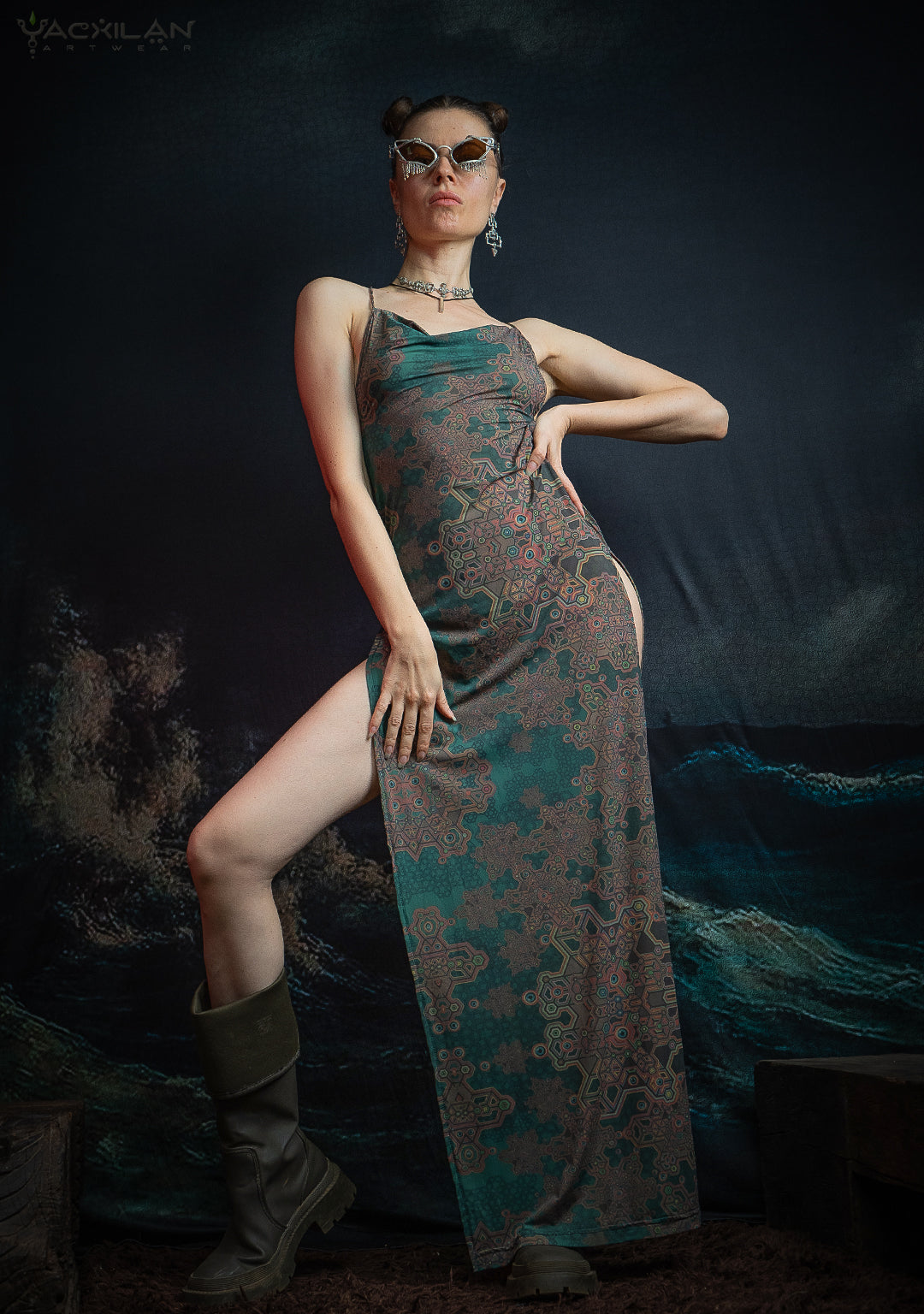 Long Bomb Dress / Thin Poliamide - Olive ATLANTHEON