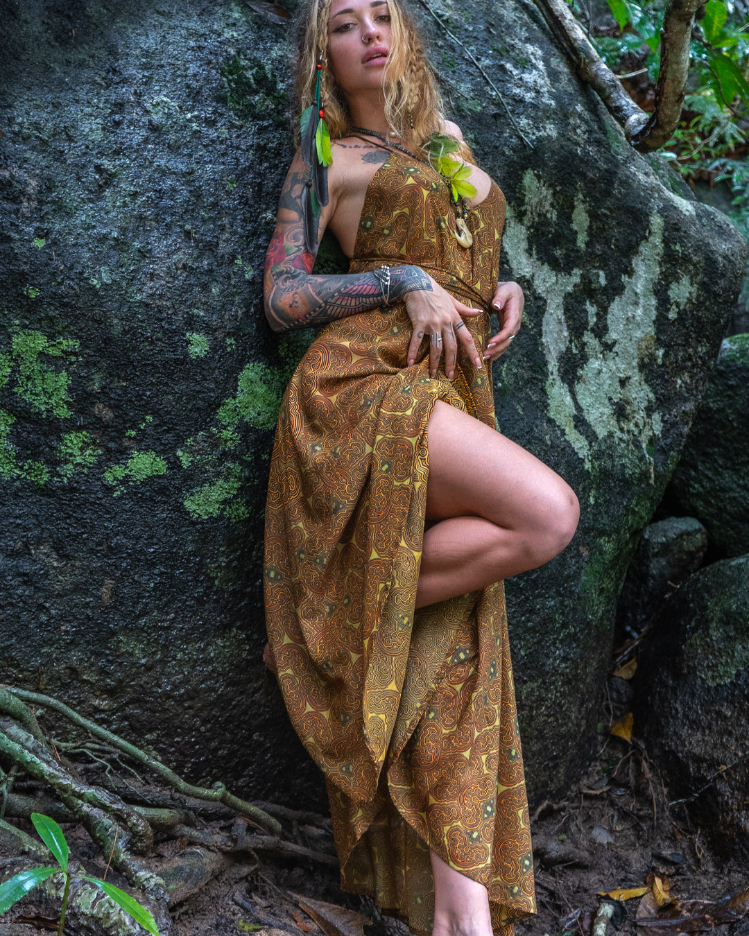 Triangle Long Dress/ Bamboo - Mustard SHIBIZAX