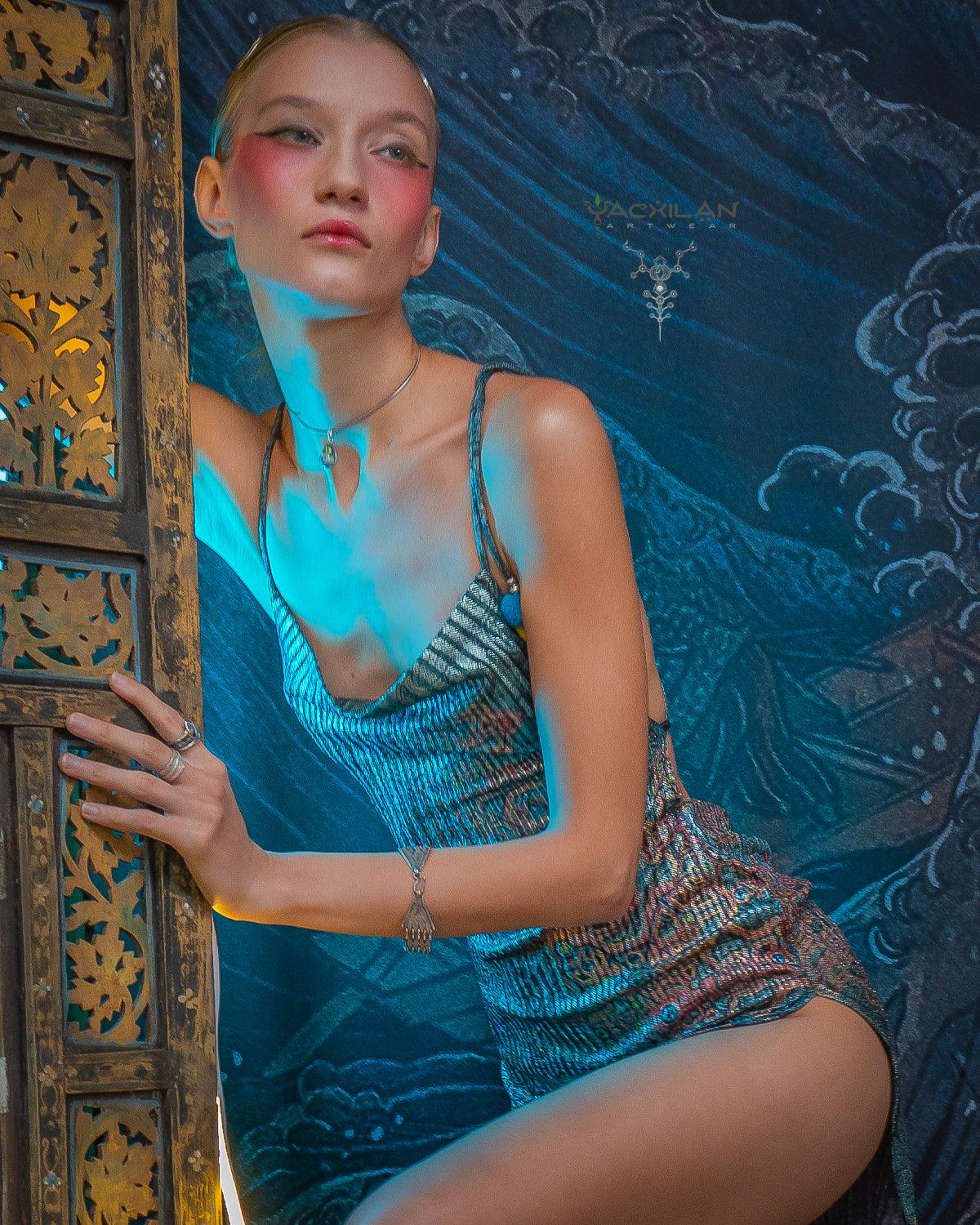 Long Bomb Dress / SIlver Strïppes Knits - ATLANTIS - Yacxilan Artwear