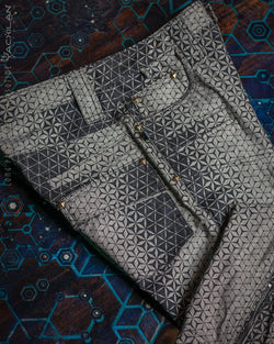 Pants Men / Cotton Herringbone Printed - Light Grey SANDSOTIME - Yacxilan Artwear