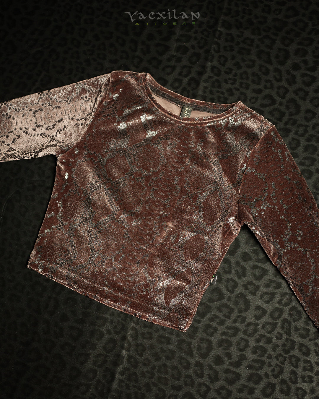 Crop-Top Longsleeve / Velvet Foil Kobra - SEPIA