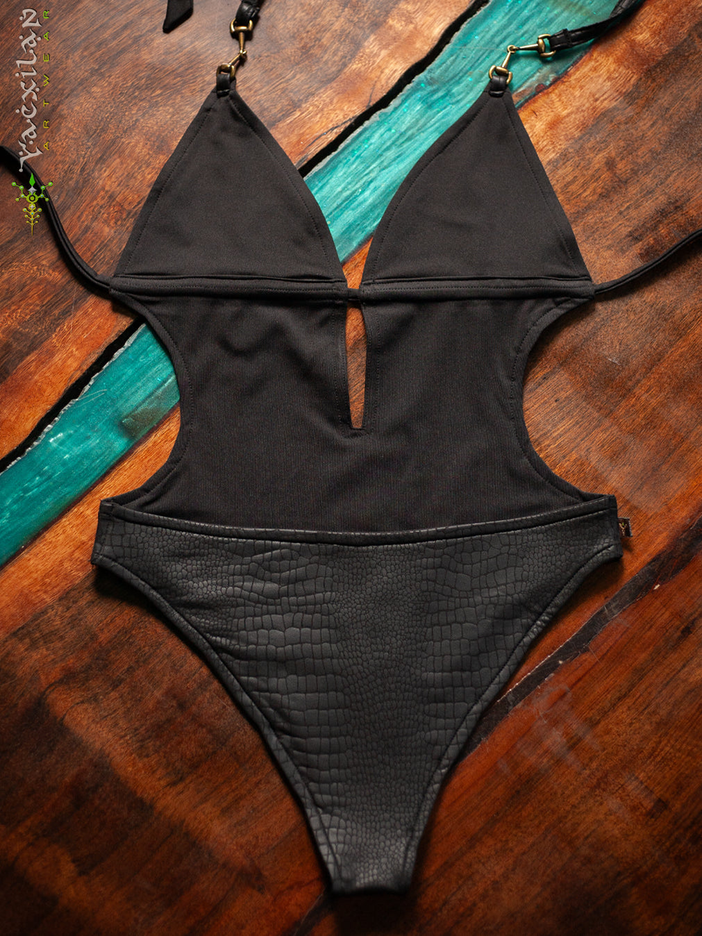Swimsuit Manakini / Fake Leather Licra - BLAK PYTHON