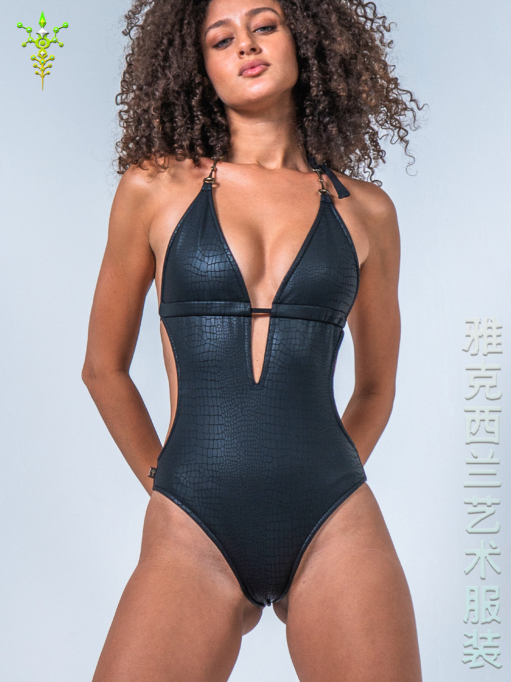 Swimsuit Manakini / Fake Leather Licra - BLAK PYTHON