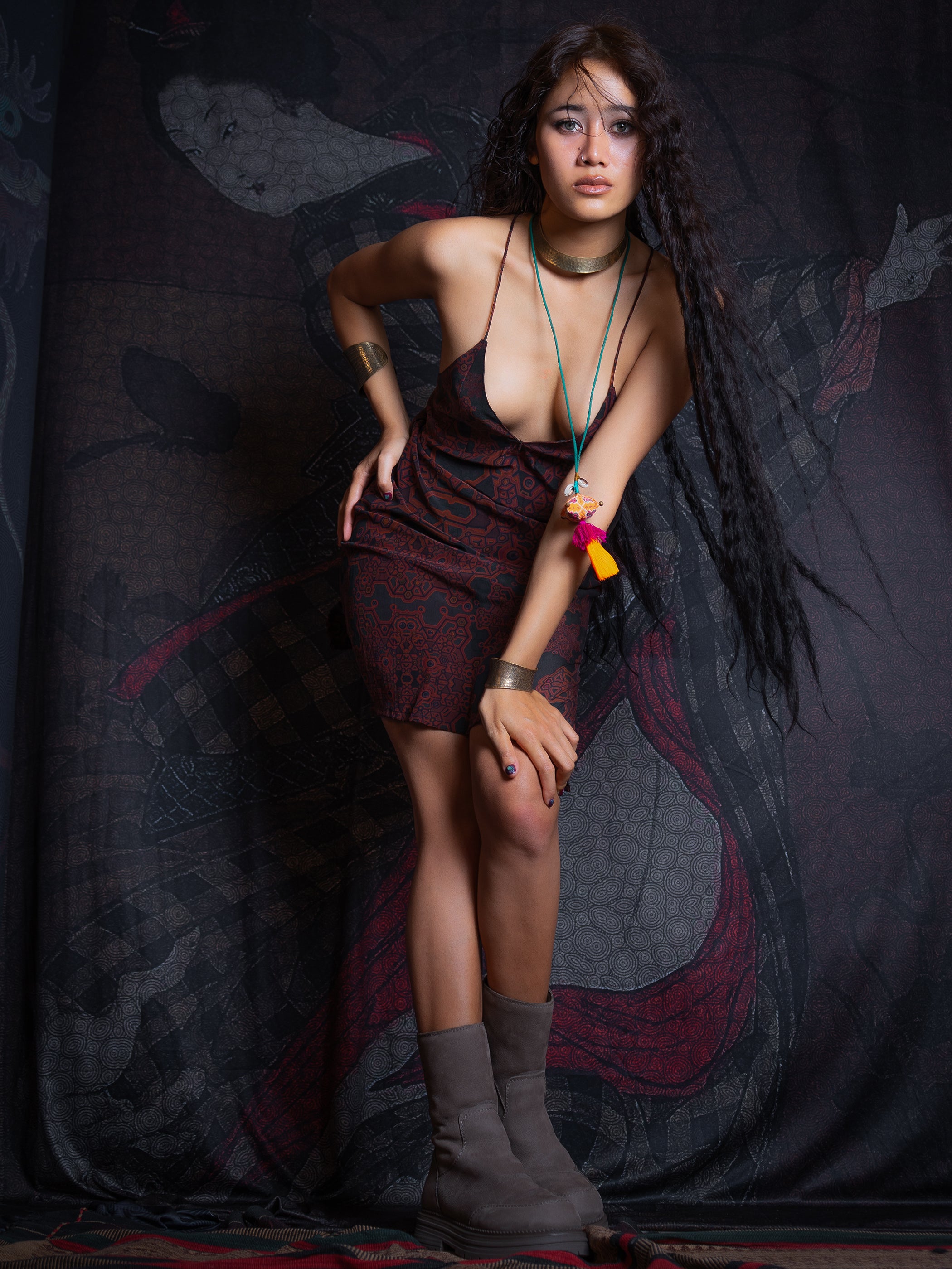 Midi Dress / Chinese Silk - Burnt ATLANTHEON