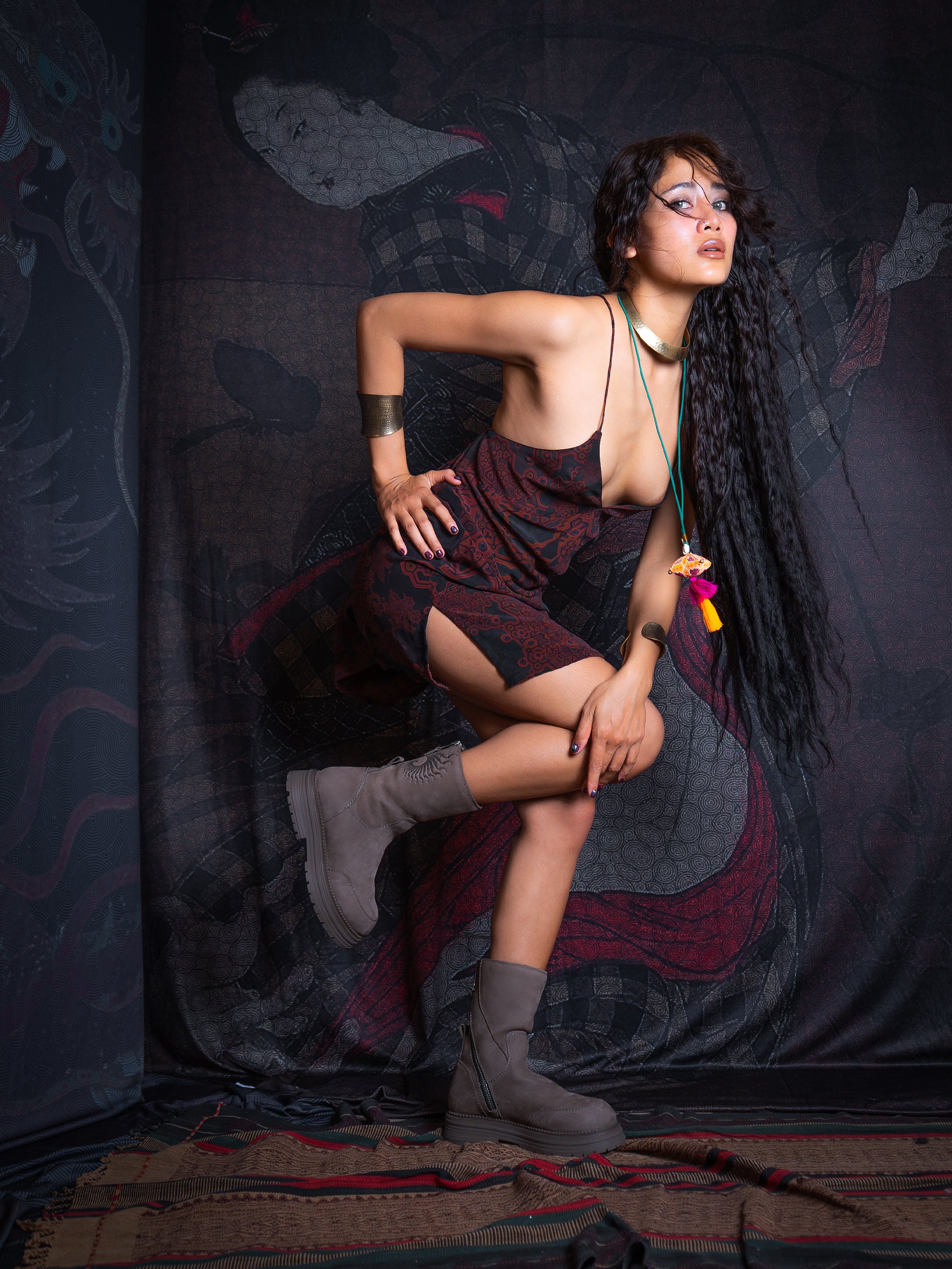 Midi Dress / Chinese Silk - Burnt ATLANTHEON