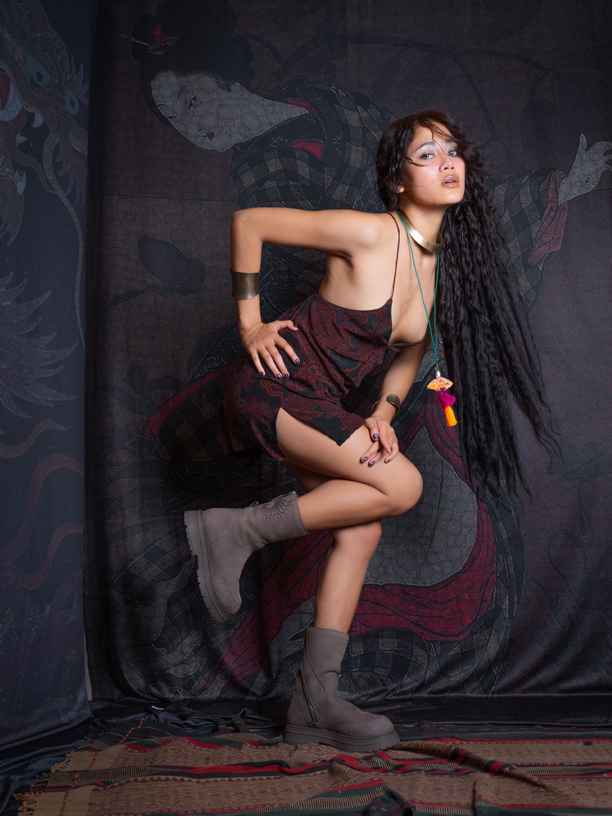 Midi Dress / Chinese Silk - Burnt ATLANTHEON