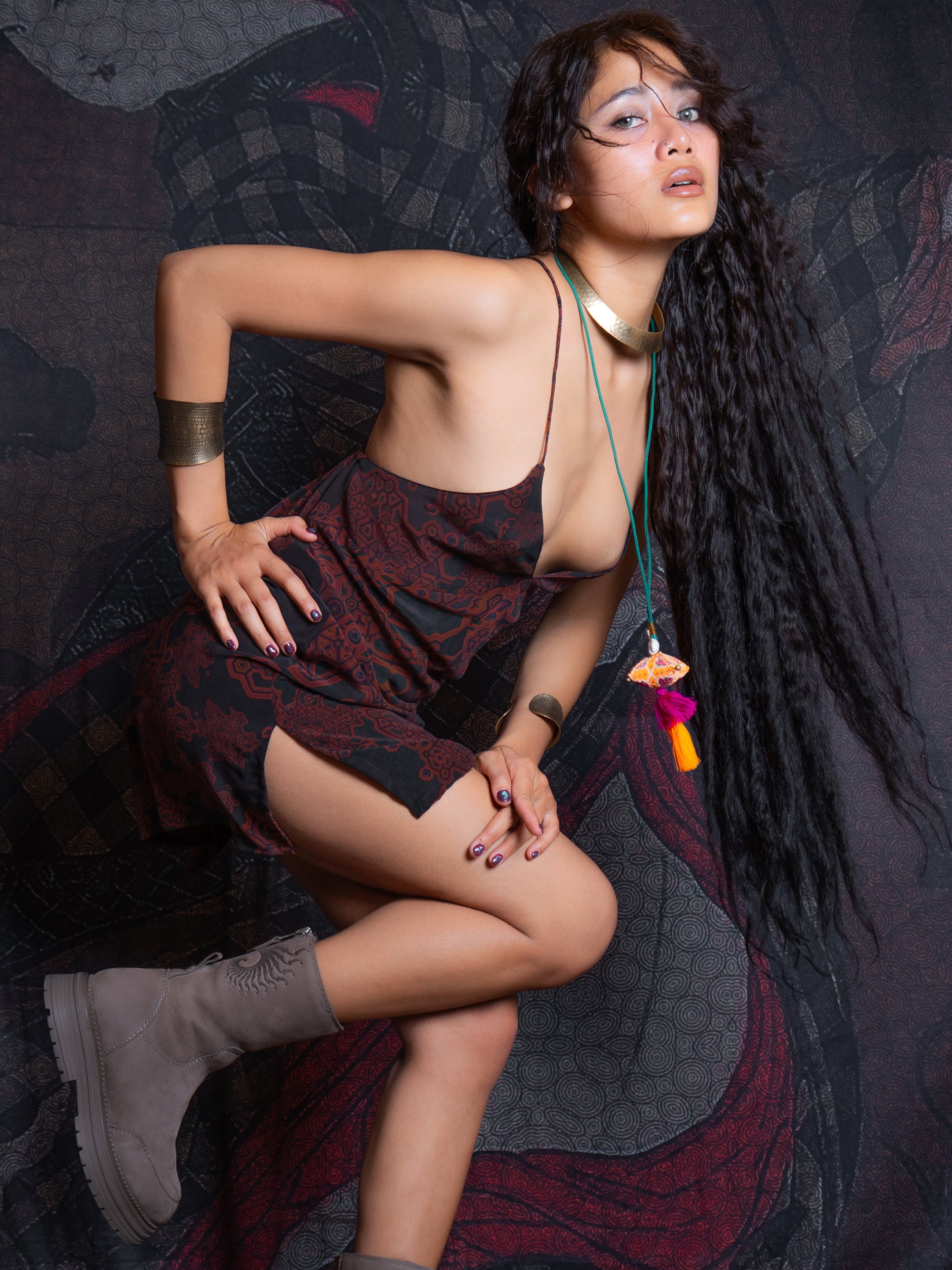 Midi Dress / Chinese Silk - Burnt ATLANTHEON