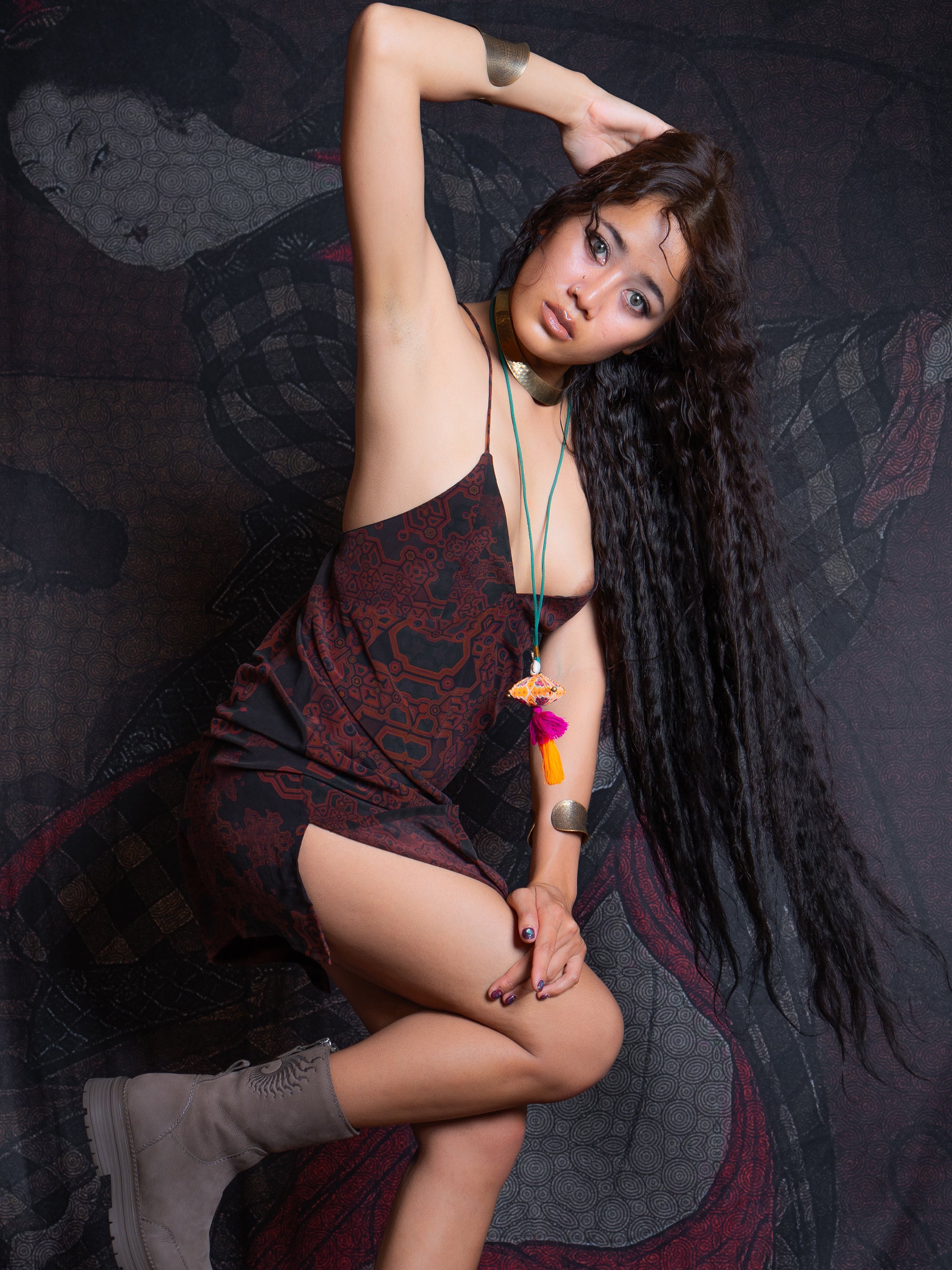 Midi Dress / Chinese Silk - Burnt ATLANTHEON