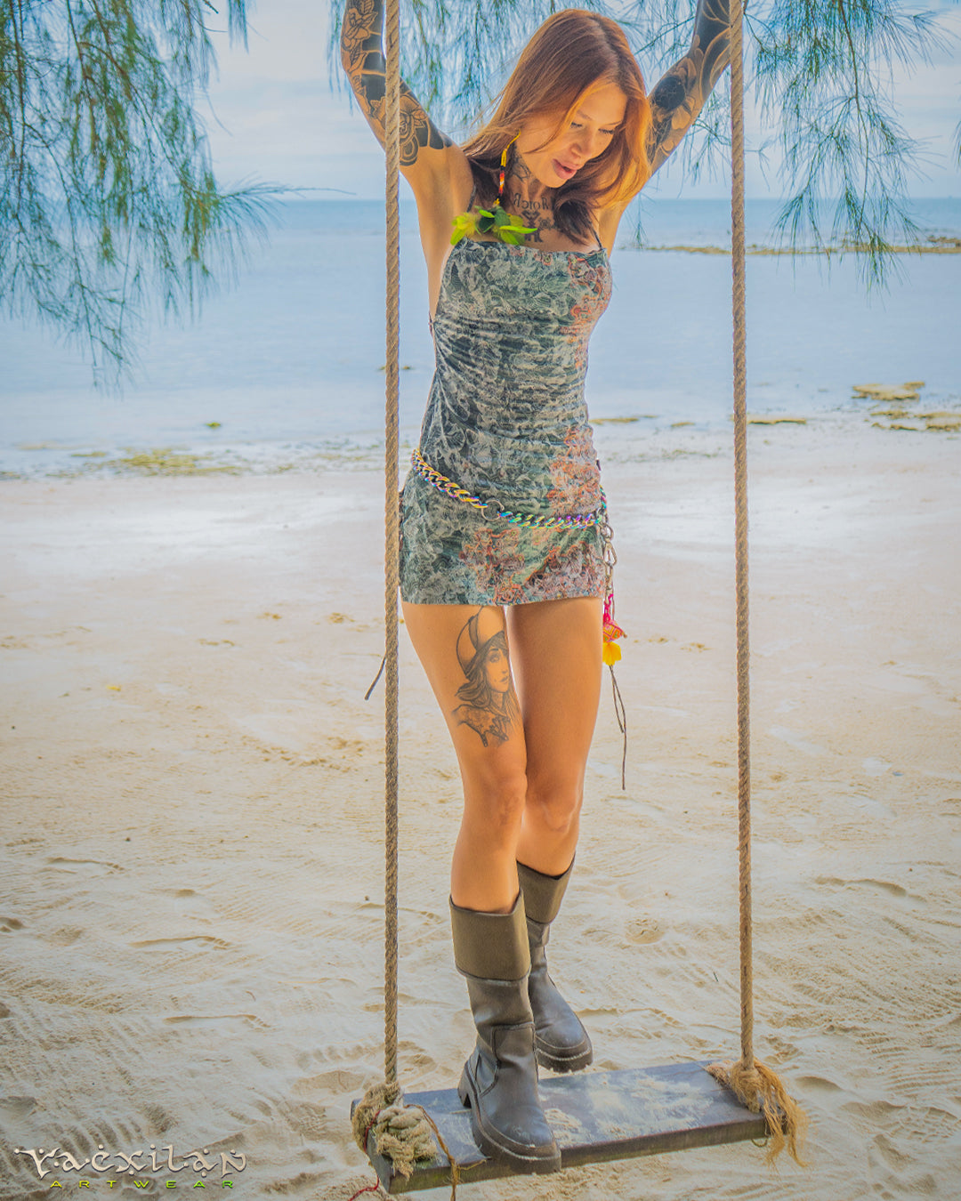 Mini BOMB DRESS / Stretchy Chinese Silk Jaquard - ATLANTIS FLOWER