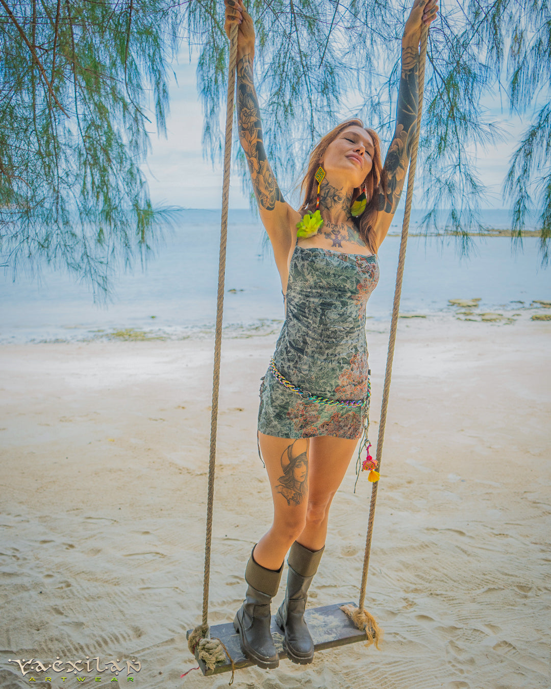 Mini BOMB DRESS / Stretchy Chinese Silk Jaquard - ATLANTIS FLOWER