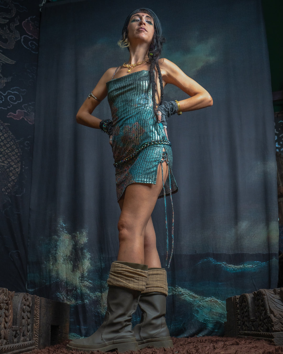 Mini BOMB DRESS / Silver Strippes Knits  - ATLANTIS