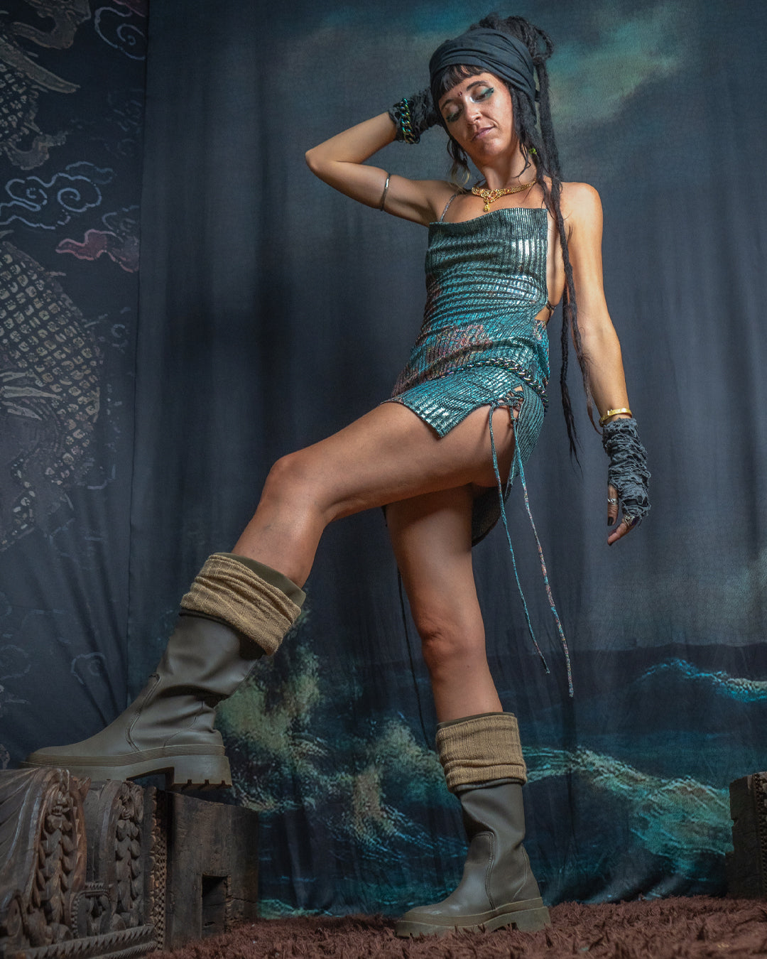 Mini BOMB DRESS / Silver Strippes Knits  - ATLANTIS