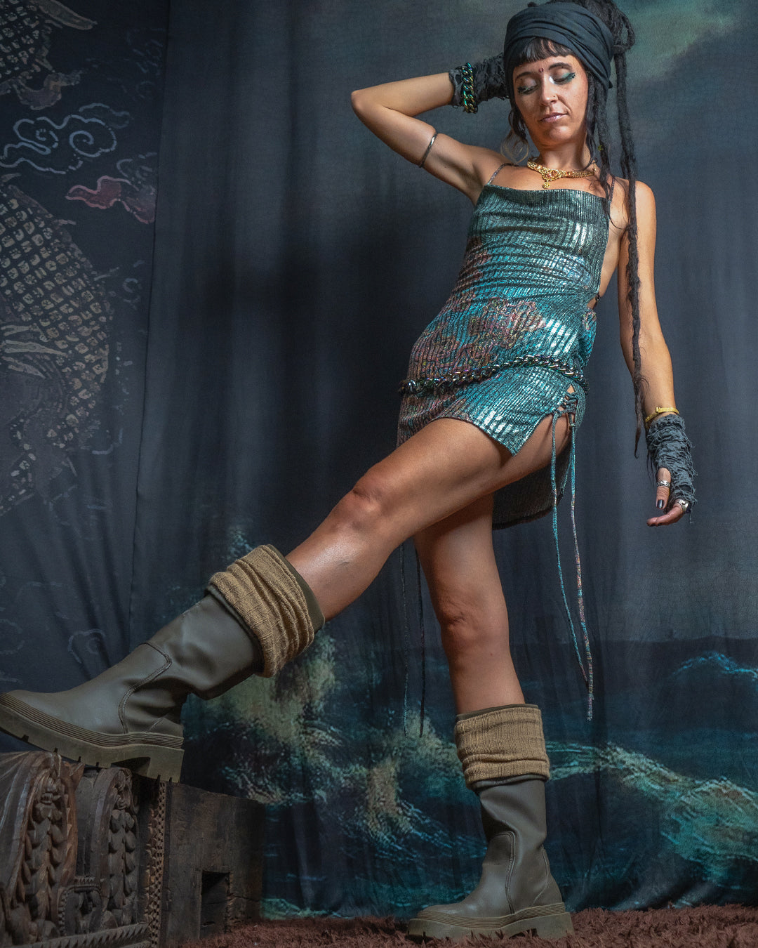 Mini BOMB DRESS / Silver Strippes Knits  - ATLANTIS