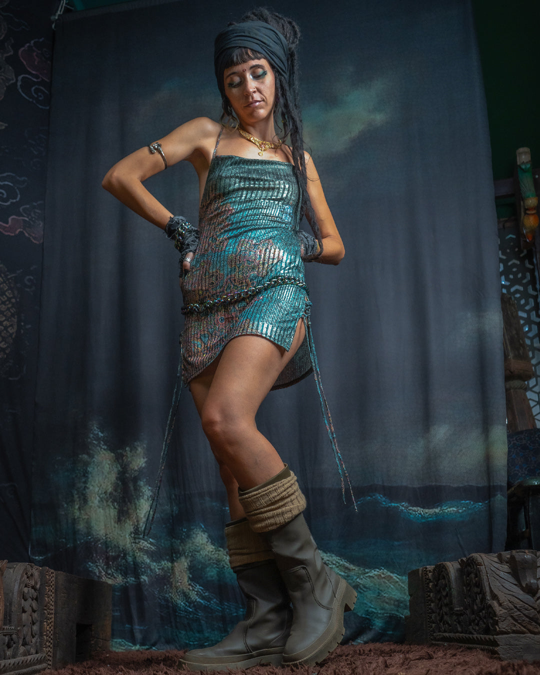 Mini BOMB DRESS / Silver Strippes Knits  - ATLANTIS