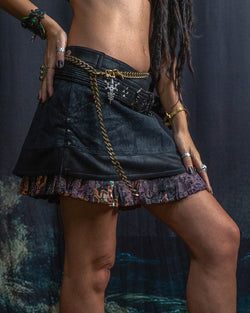 Mini Skirt Tribal / TR / Fake Leather / Viscose Lining - Black Rider DRAGONS Coralblast