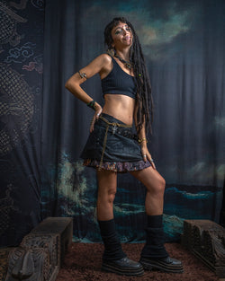 Mini Skirt Tribal / TR / Fake Leather / Viscose Lining - Black Rider DRAGONS Coralblast