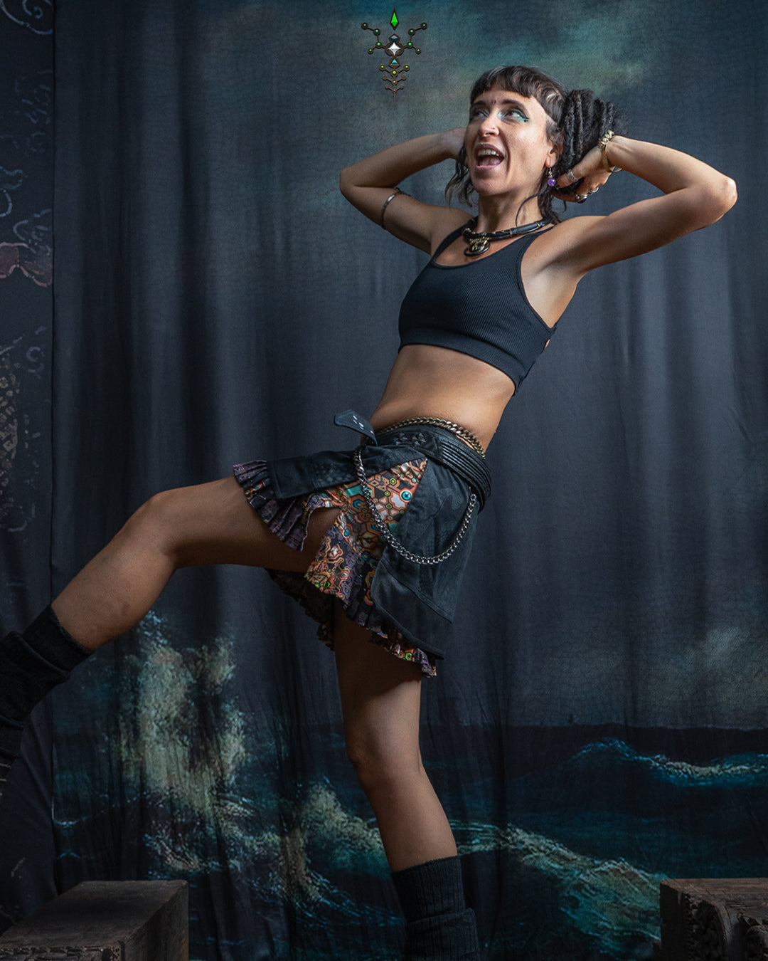 Mini Skirt Tribal / TR / Fake Leather / Viscose Lining - Black Rider DRAGONS Coralblast