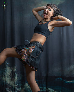 Mini Skirt Tribal / TR / Fake Leather / Viscose Lining - Black Rider DRAGONS Coralblast