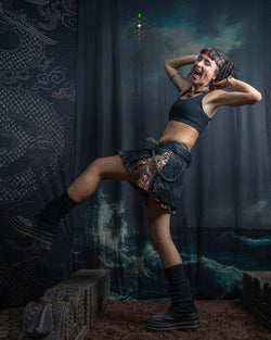 Mini Skirt Tribal / TR / Fake Leather / Viscose Lining - Black Rider DRAGONS Coralblast