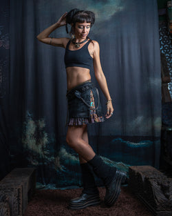 Mini Skirt Tribal / TR / Fake Leather / Viscose Lining - Black Rider DRAGONS Coralblast