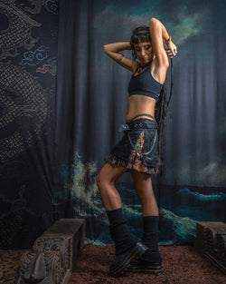 Mini Skirt Tribal / TR / Fake Leather / Viscose Lining - Black Rider DRAGONS Coralblast