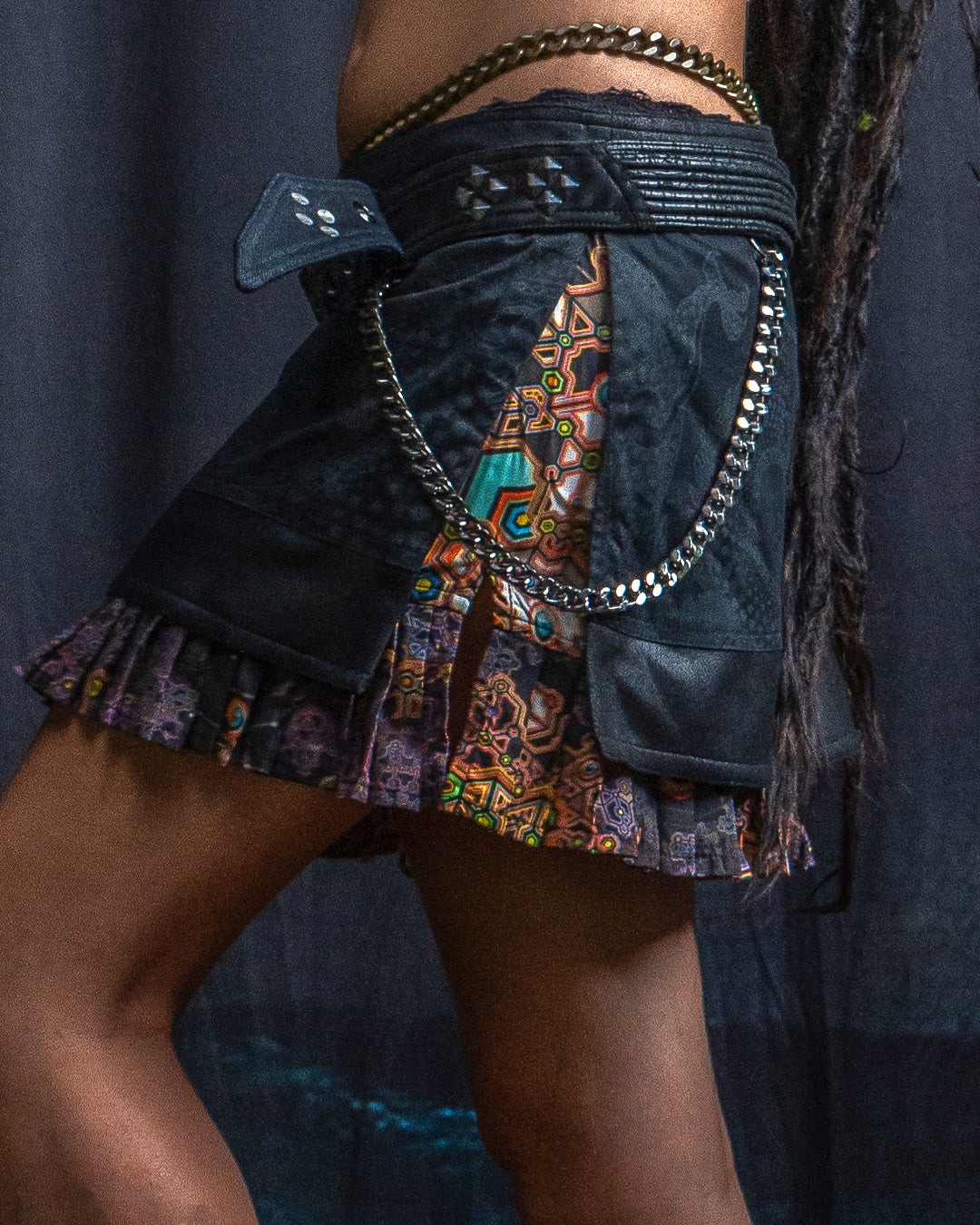 Mini Skirt Tribal / TR / Fake Leather / Viscose Lining - Black Rider DRAGONS Coralblast