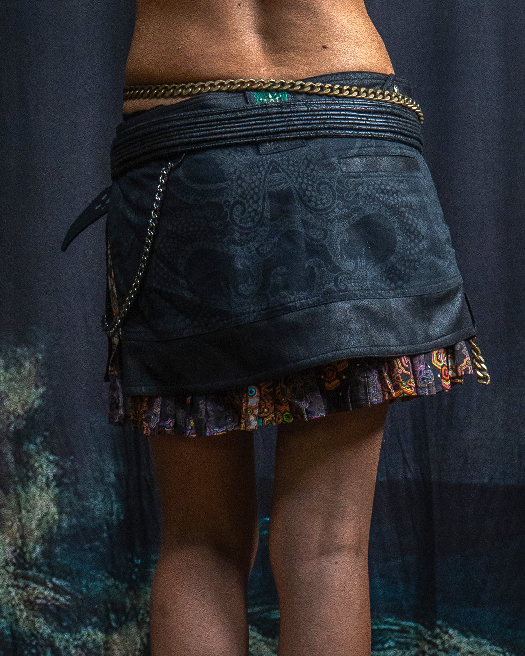 Mini Skirt Tribal / TR / Fake Leather / Viscose Lining - Black Rider DRAGONS Coralblast