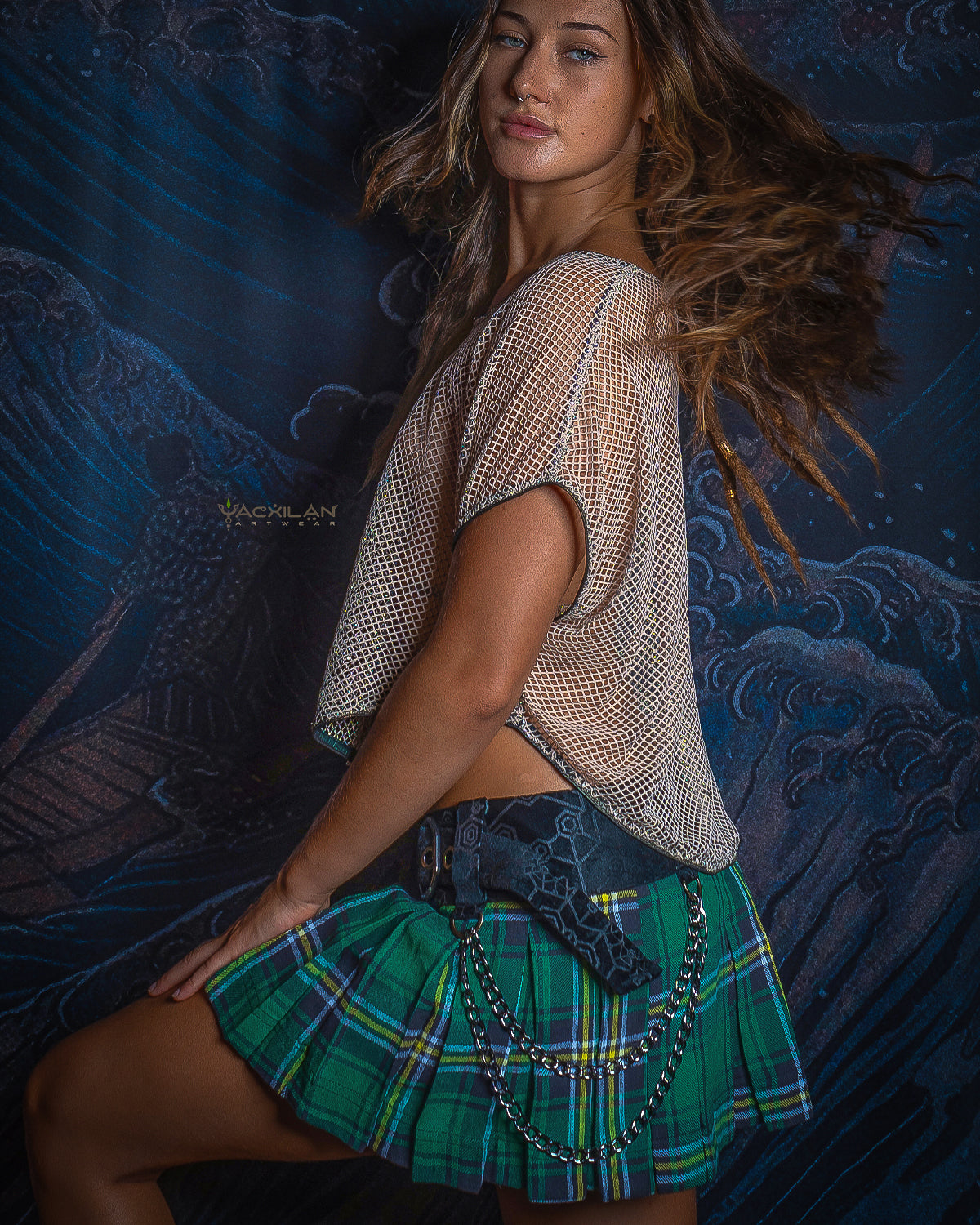 Mini Skirt Tribal / Scottish Tartan Velvet Belt - Green EIRE