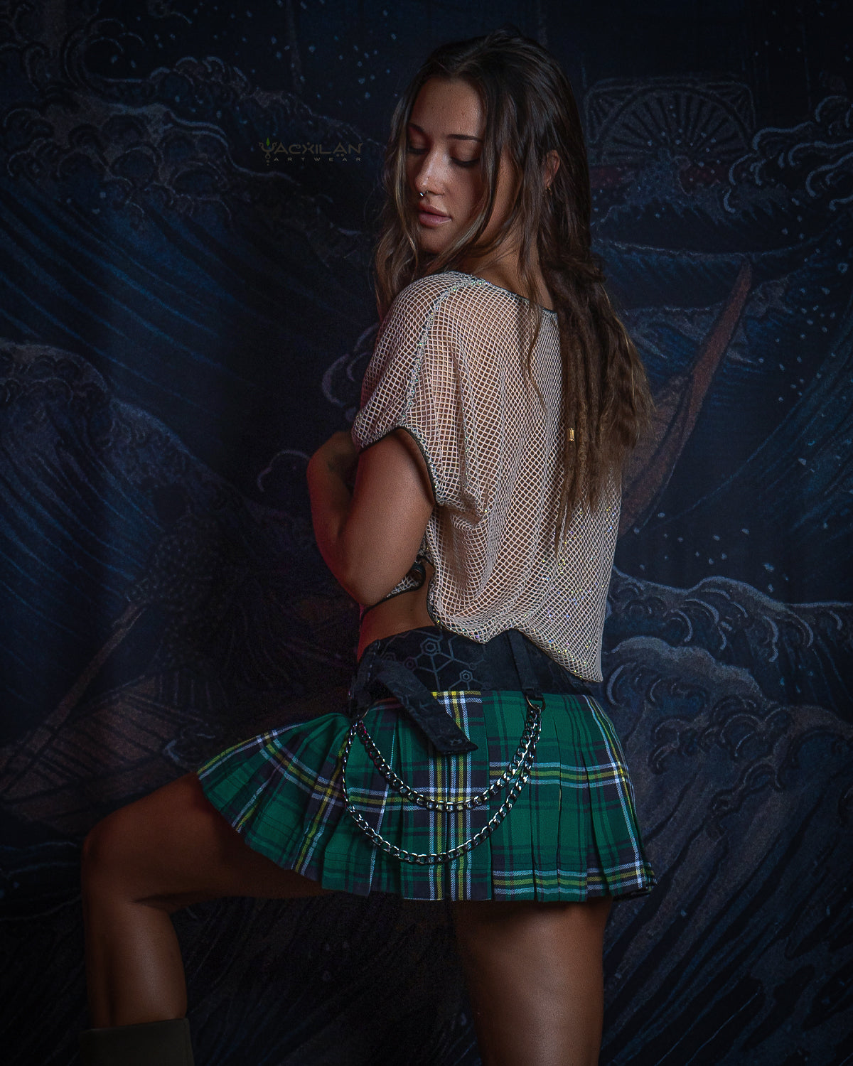 Mini Skirt Tribal / Scottish Tartan Velvet Belt - Green EIRE
