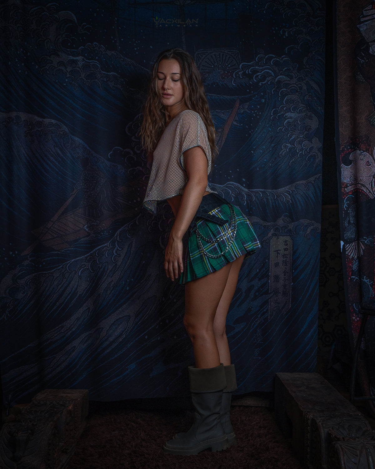 Mini Skirt Tribal / Scottish Tartan Velvet Belt - Green EIRE
