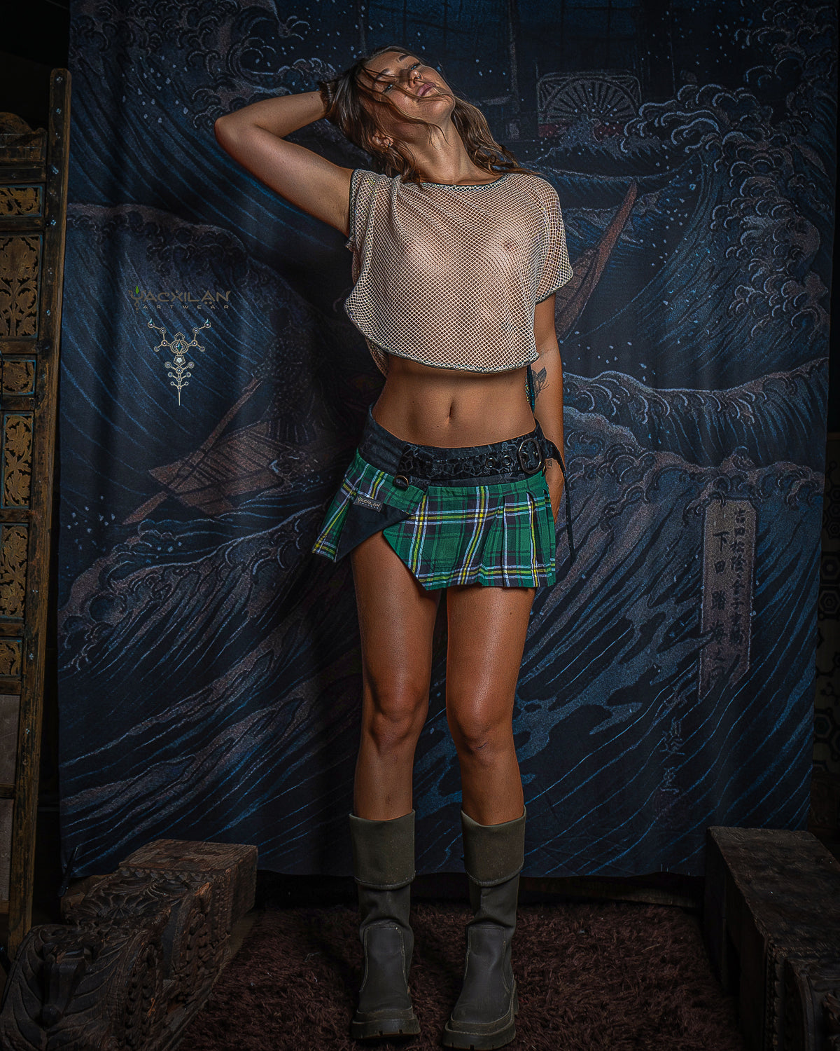 Mini Skirt Tribal / Scottish Tartan Velvet Belt - Green EIRE
