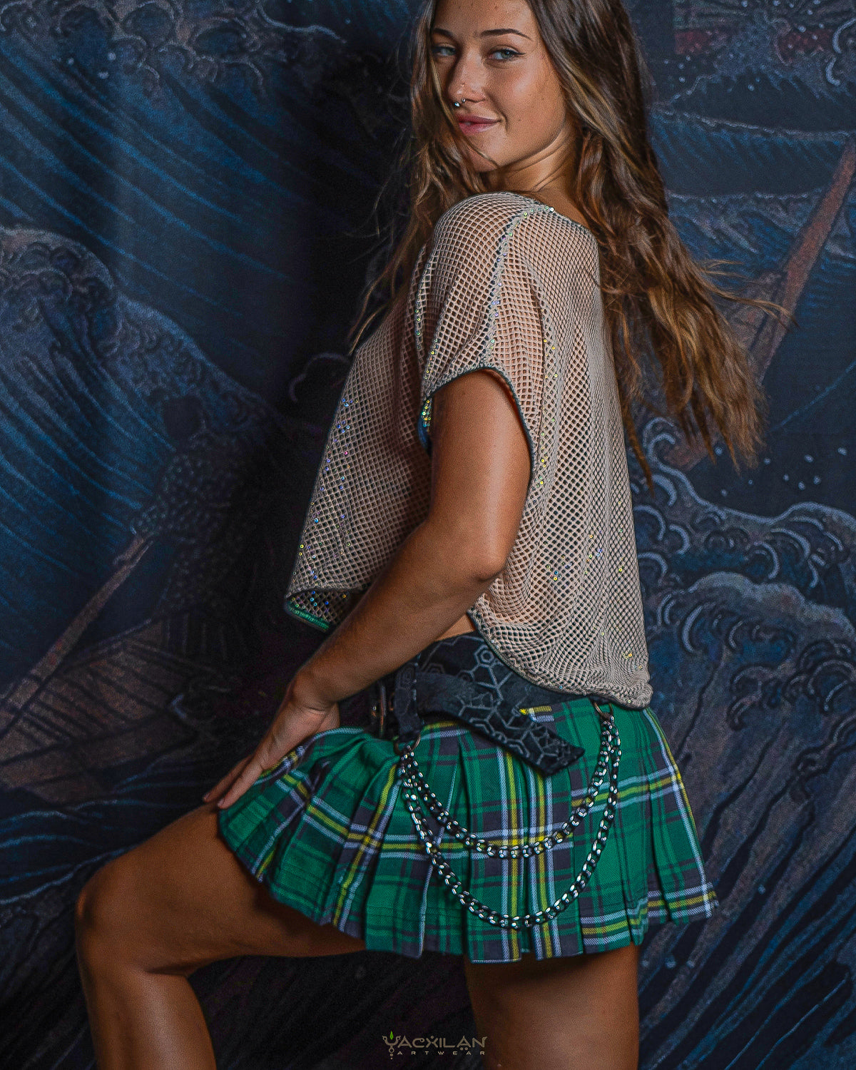 Mini Skirt Tribal / Scottish Tartan Velvet Belt - Green EIRE